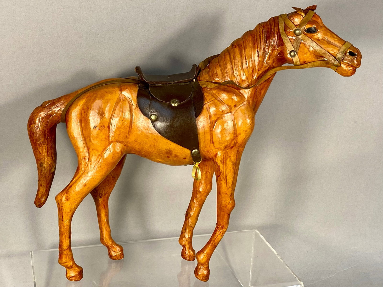 Vintage Leather-Wrapped Standing Horse Figurine with Full Tack (1 of 10)