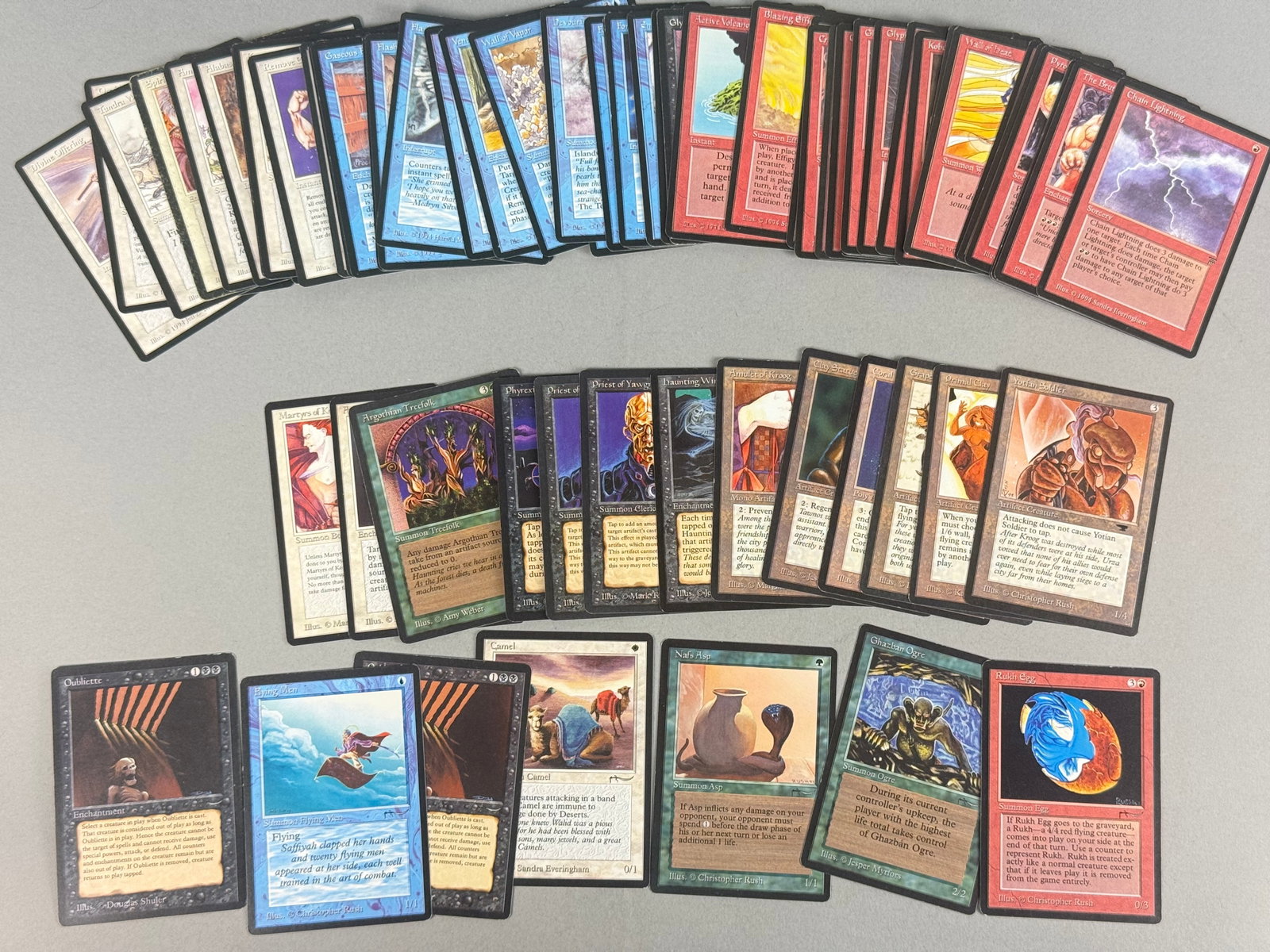 Magic: The Gathering Arabian Nights, Legends, Antiquities Lot: This assortment contains vintage Magic: The Gathering (MTG) trading cards from several early expansions and core sets. The collection features original black-bordered expansion cards, notably from the