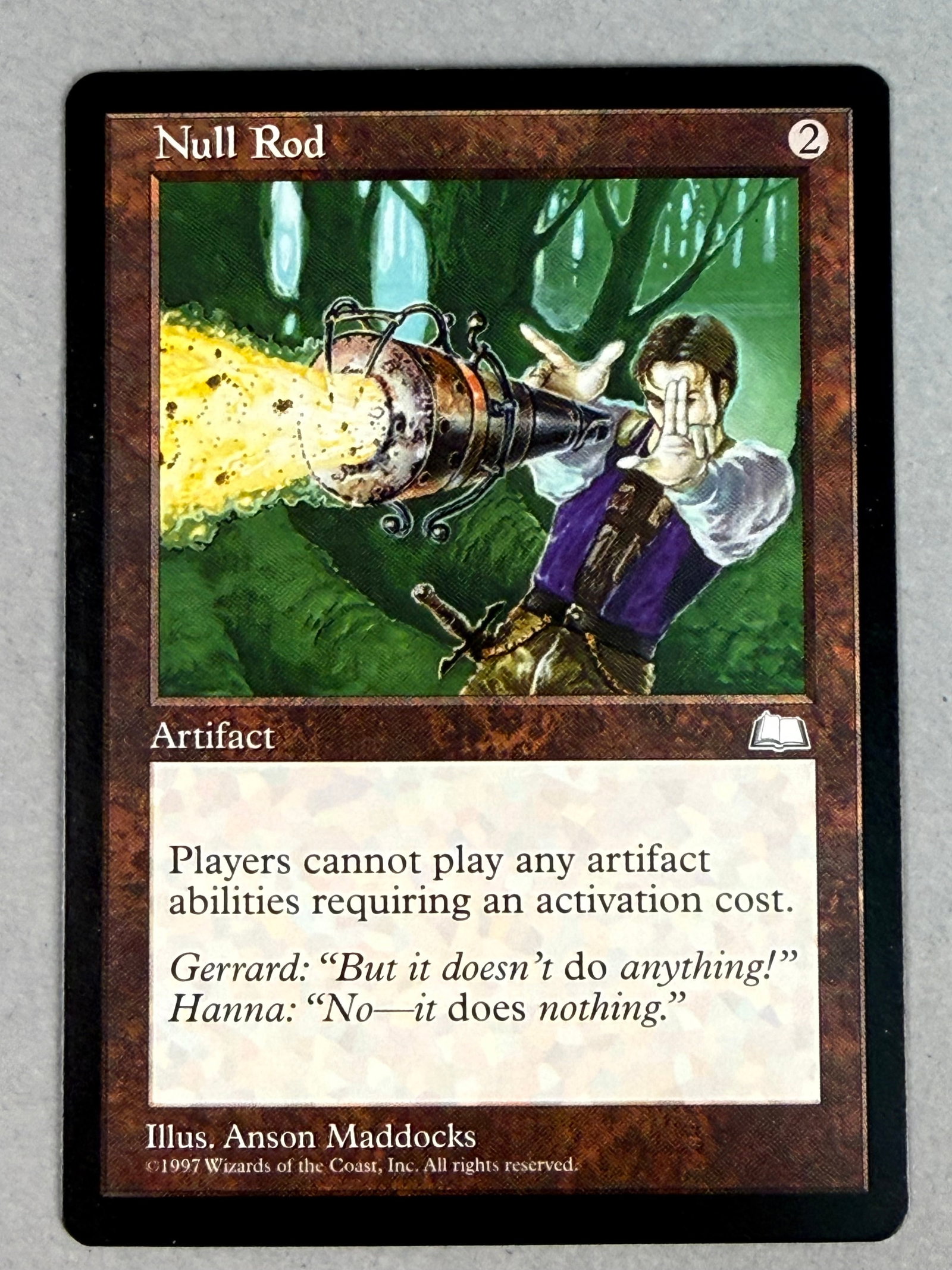 Magic The Gathering Weatherlight Null Rod: A single Magic: The Gathering trading card titled Null Rod from the Weatherlight expansion set, released in 1997. The copyright information at the bottom right reads 1997 Wizards of the Coast, Inc.