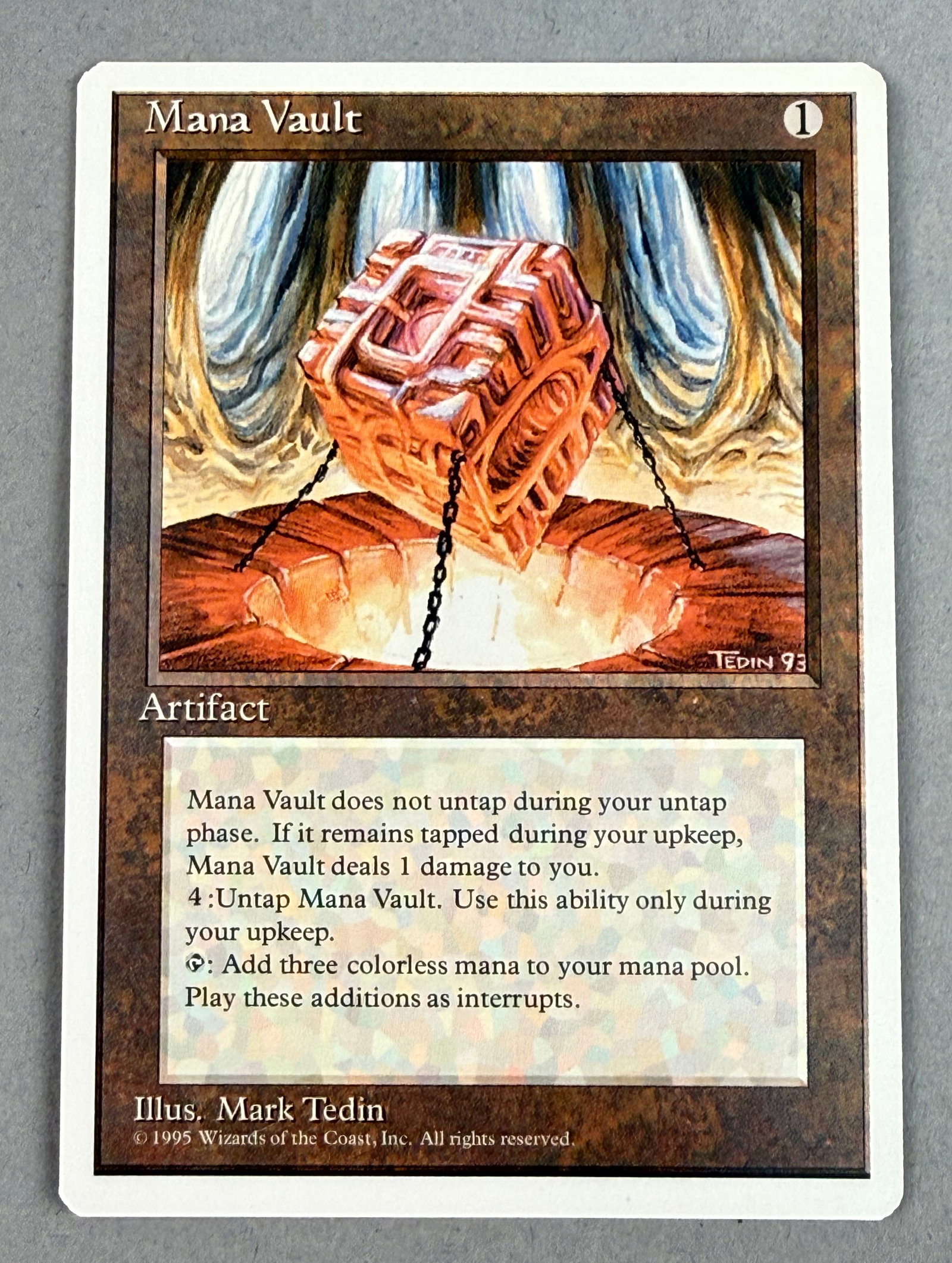 Magic The Gathering Mana Vault Fourth Edition: This is a single Magic: The Gathering trading card titled Mana Vault from the Fourth Edition set, released in 1995. The bottom right of the card includes the illustrator credit and the copyright line