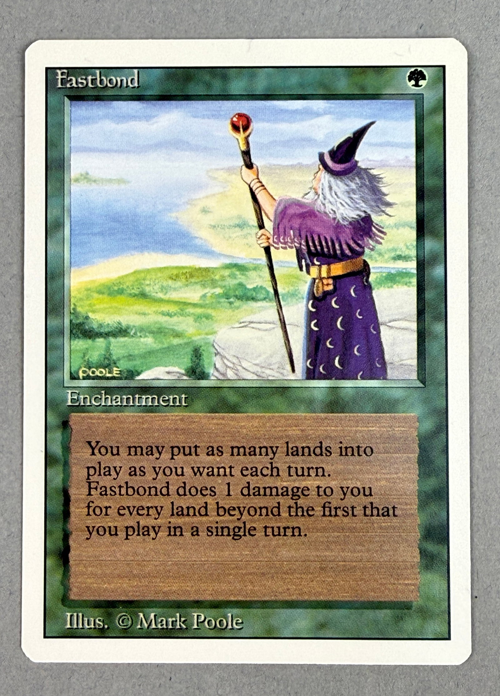 Magic The Gathering Fastbond Revised: This is a single Magic: The Gathering (MTG) trading card, Fastbond Revised ed. Dimensions: 2.5 inches by 3.5 inches This ungraded card is in Lightly Played (LP) to Moderately Played (MP) condition. Th