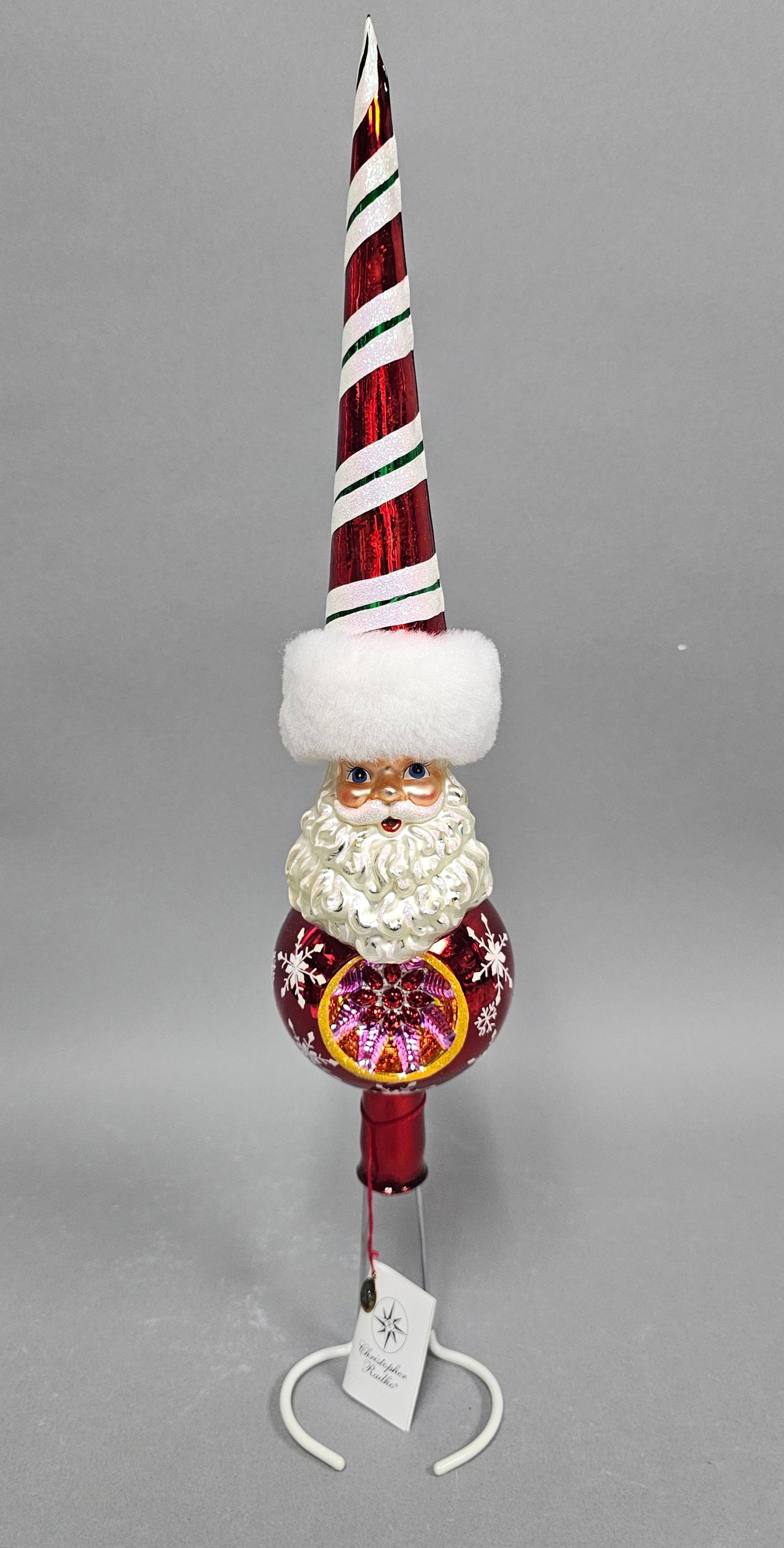 Radko Dandy Stripe Santa Blown Glass Christmas Tree Finial (1 of 8)
