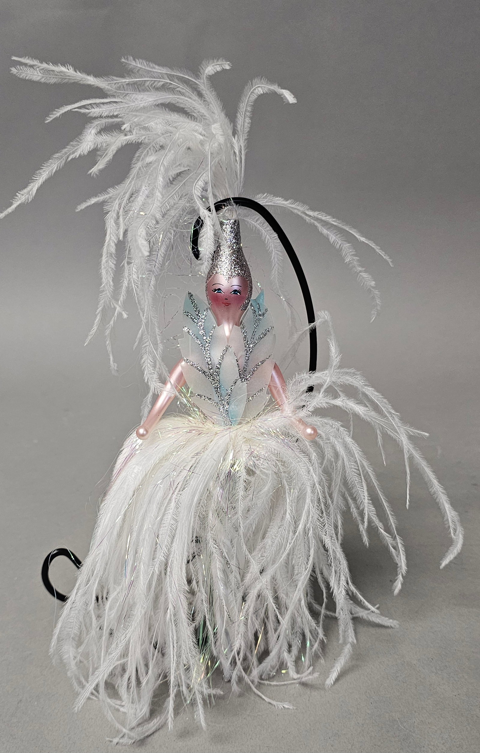Radko Jacqueline Frost 20th Ann. Italian Glass Ornament: *STAND NOT INCLUDED* This large mouth-blown glass ornament represents the Jacqueline Frost figure, a 20th-anniversary commemorative edition produced for Christopher Radko. The piece is hand-crafted