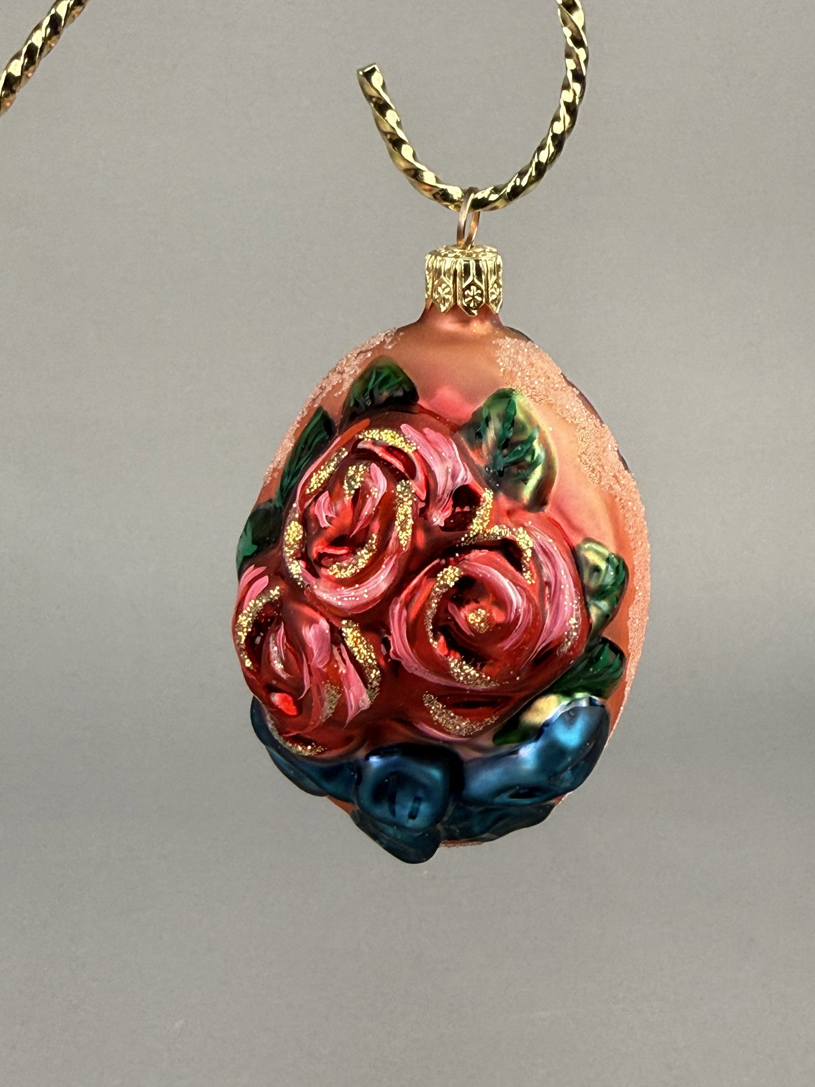 Radko Christmas Molded Glass Rose Egg Ornament (1 of 4)