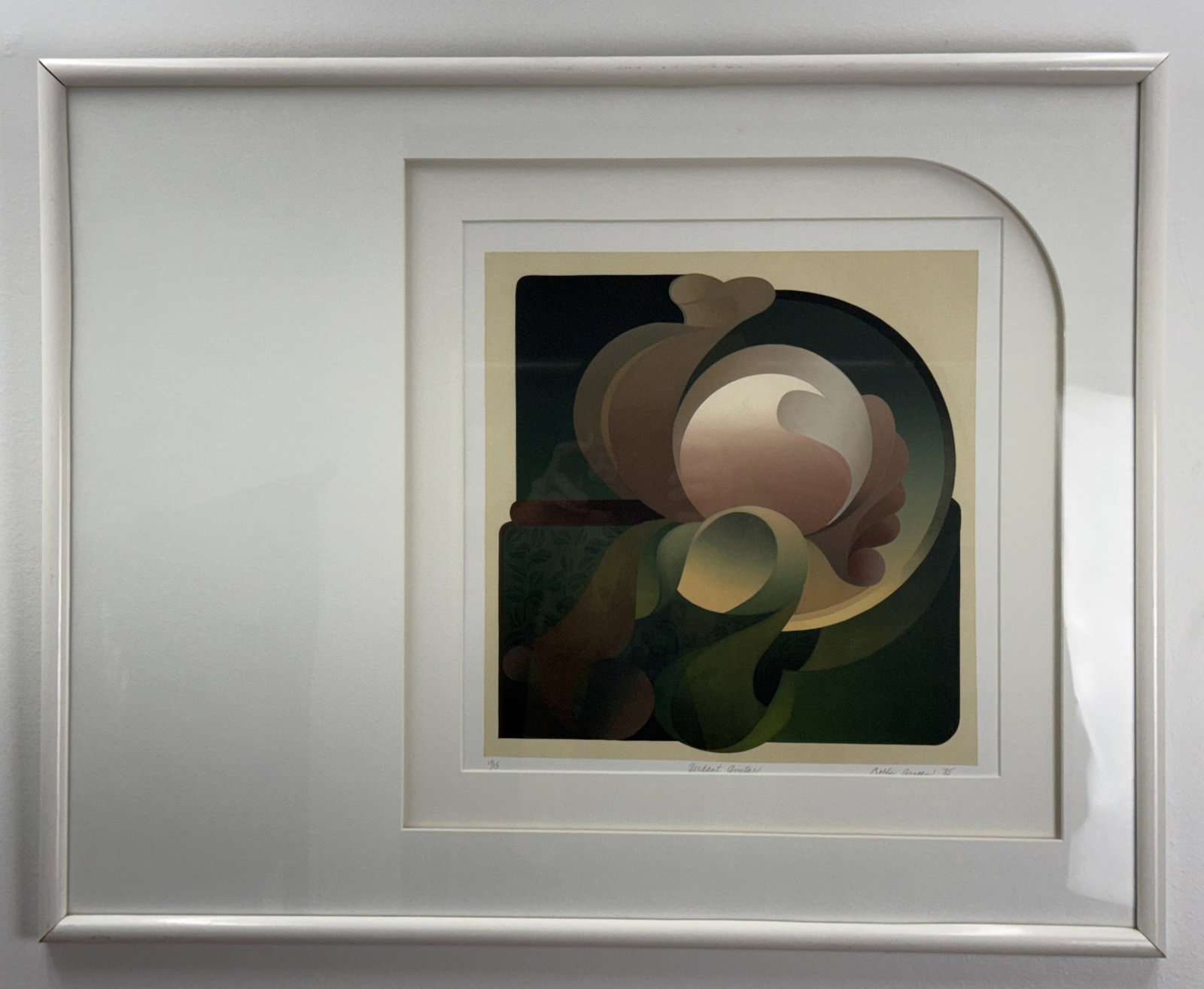 Bobbie Ameen, Verdant Avatar, Color Serigraph, 1985: This color serigraph, titled Verdant Avatar, is by artist Bobbie Ameen and is dated 1985. The work is hand-signed Bobbie Ameen 85 in pencil at the lower right, titled Verdant Avatar in the center, and
