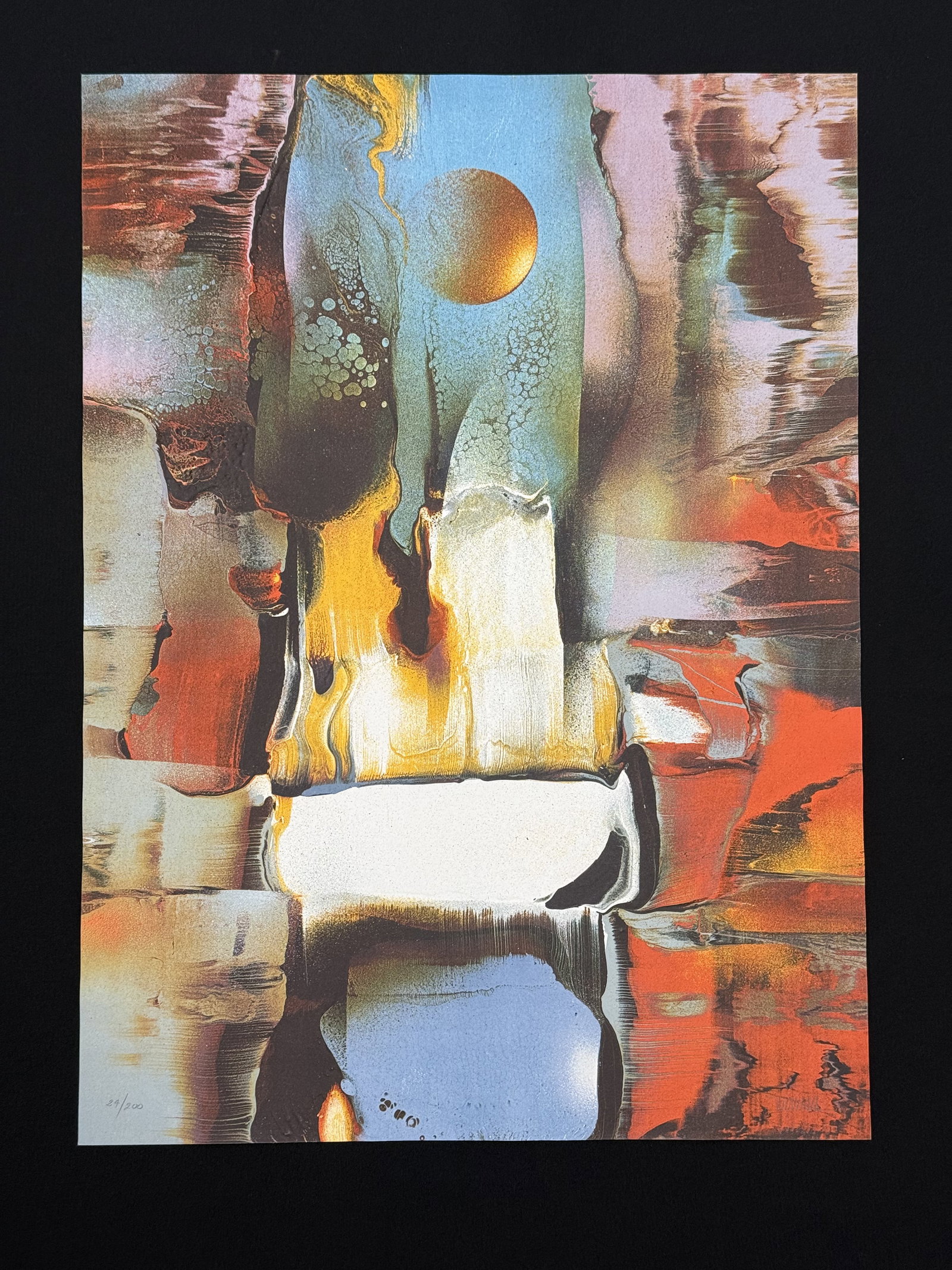 Leonardo Nierman Cosmic Abstract Mixograph Edition: This work is a large-scale abstract mixograph on heavy white paper by Mexican artist Leonardo Nierman (b. 1932). The print utilizes the mixografia process to create deep, three-dimensional relief text
