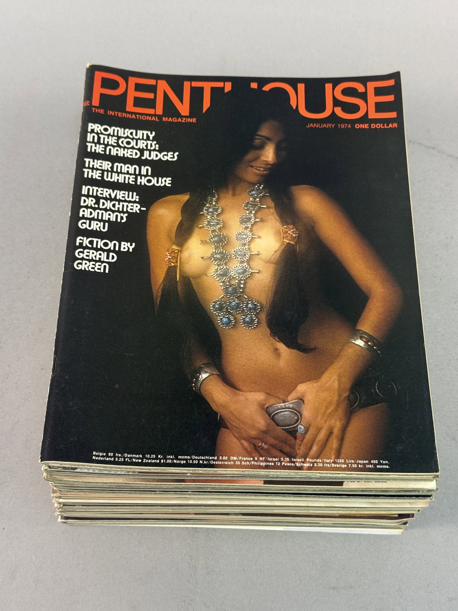 Vintage Penthouse Magazines from 1974: This lot comprises ten vintage issues of Penthouse: The International Magazine for Men, dating from 1974. The collection includes the months of January, March, May, June, July, August, September, Octo