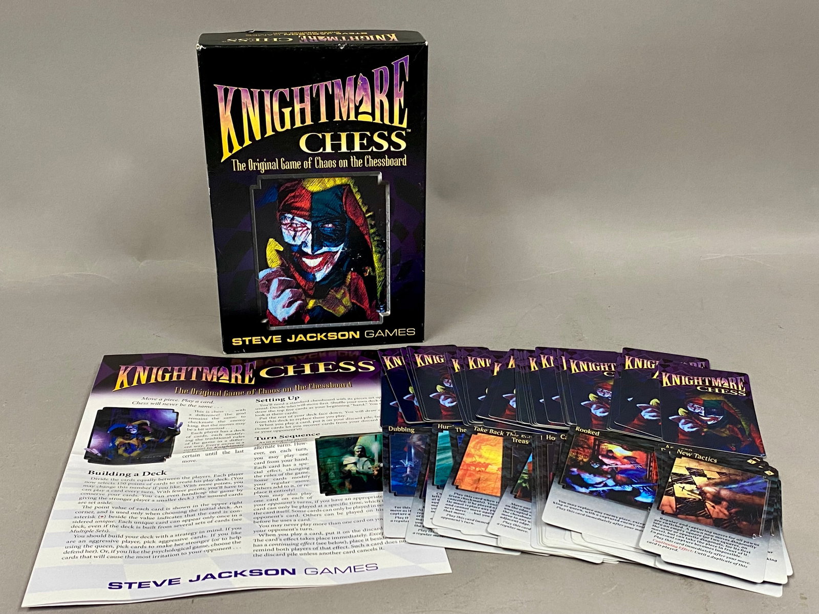 Knightmare Chess 3rd Edition Card Game Steve Jackson: This lot features a complete copy of Knightmare Chess, published by Steve Jackson Games. Based on the manufacturer information and content descriptions on the packaging, this is the 3rd edition of the