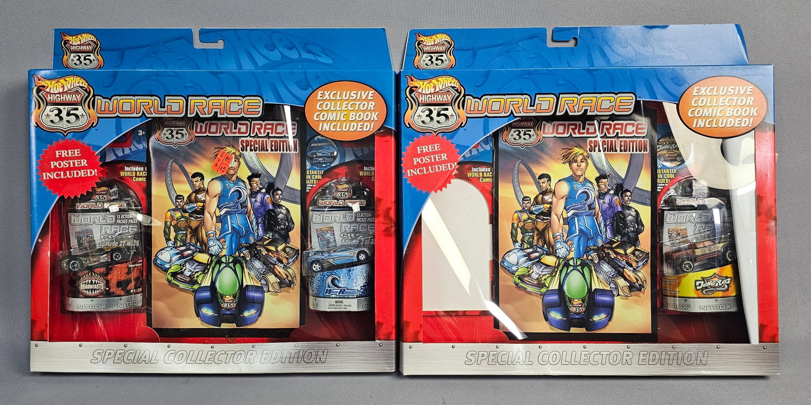 Mattel Hot Wheels Highway 35 World Race Box Sets: Special Collector Edition toy vehicle sets from the Hot Wheels Highway 35 World Race series, manufactured by Mattel. Produced in 2002 to commemorate the 35th anniversary of the Hot Wheels brand. The o