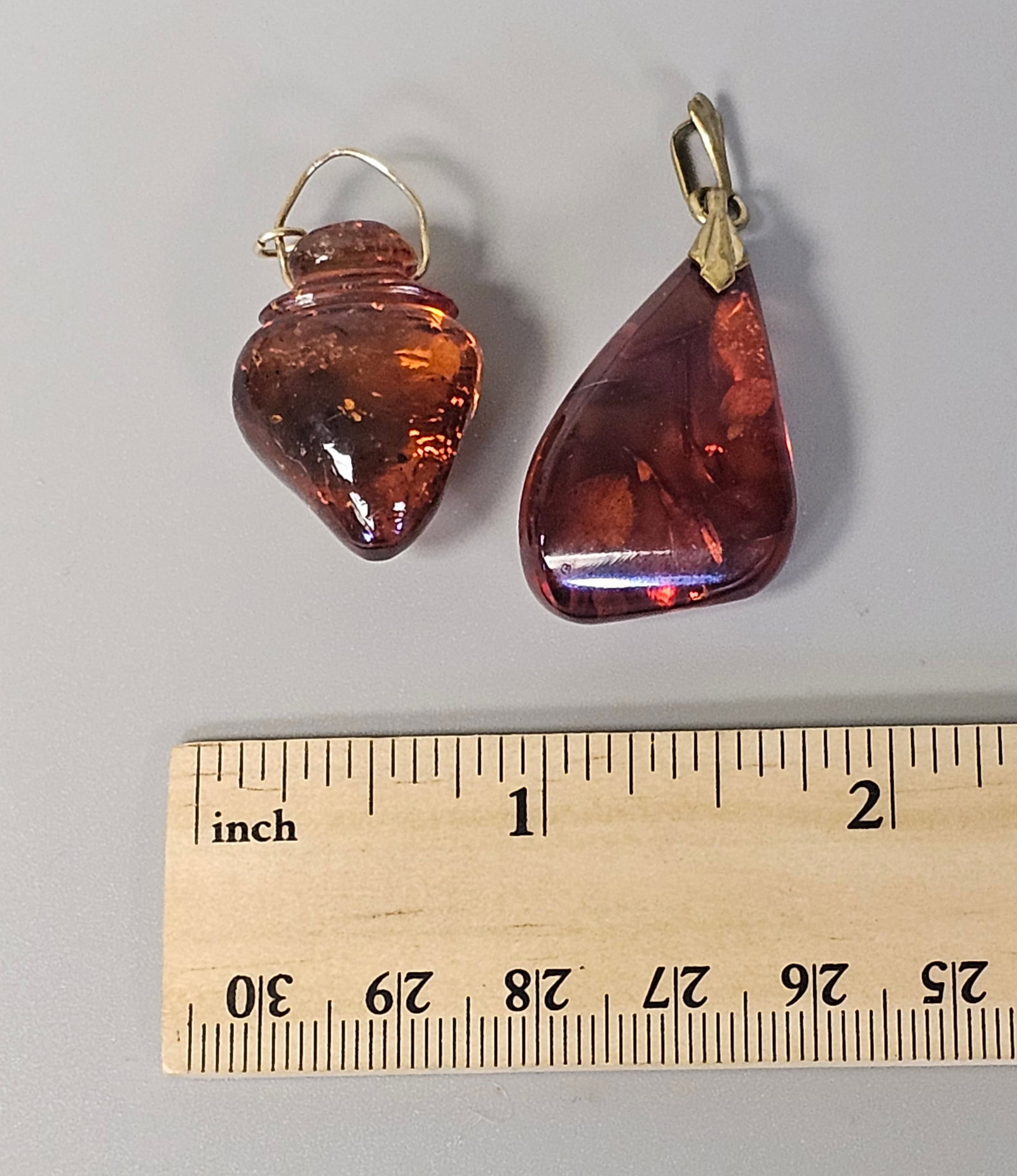 Two Translucent Cognac Amber Pendants - 2