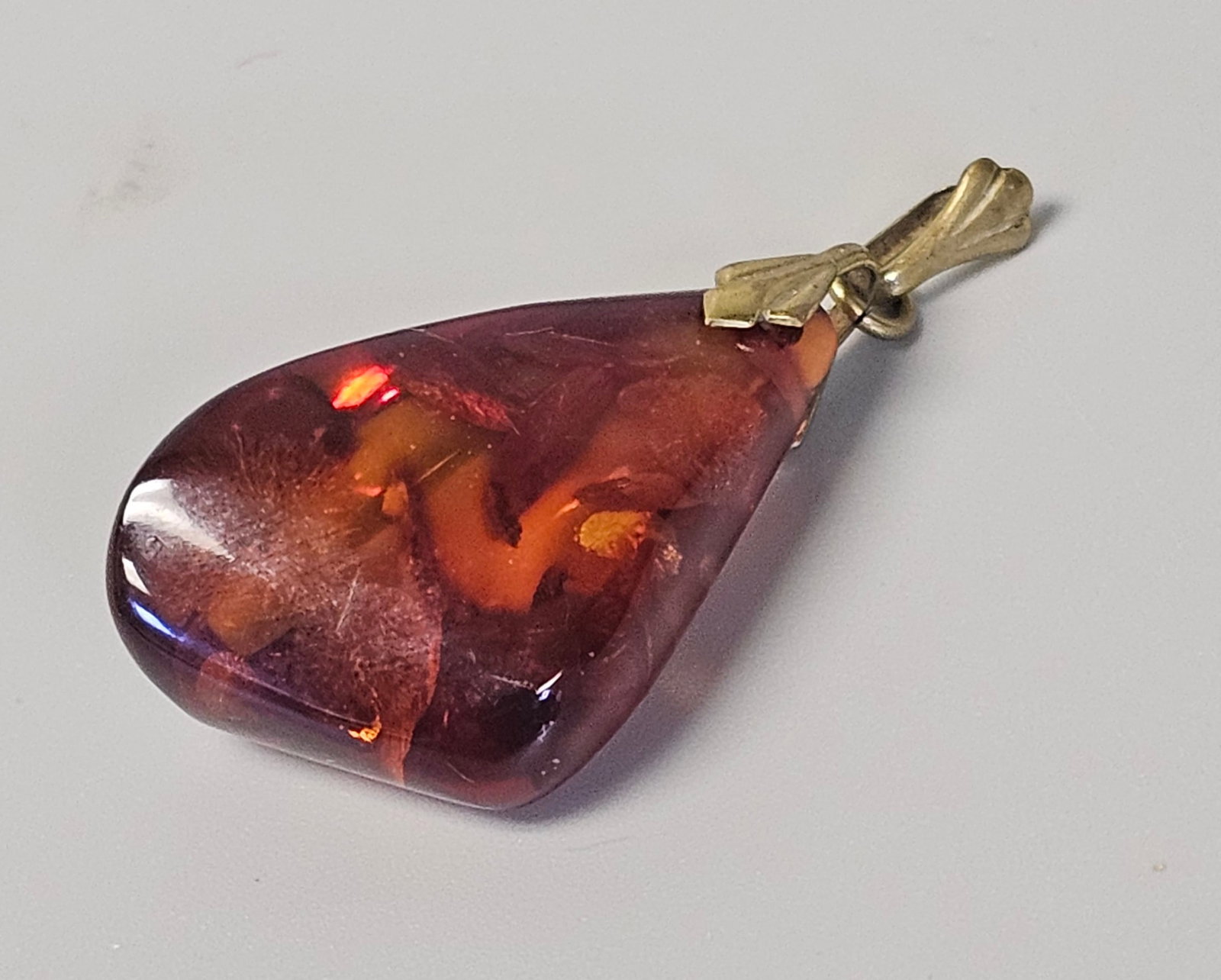 Two Translucent Cognac Amber Pendants - 6