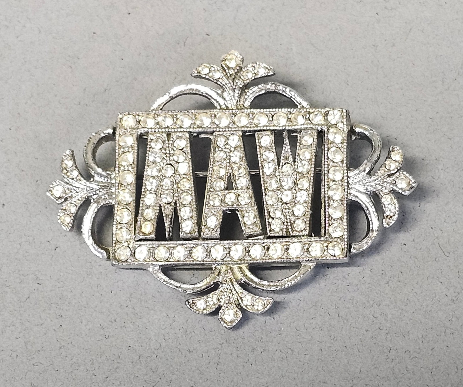 Vintage Ora Rhinestone Monogram MAW Brooch (1 of 6)