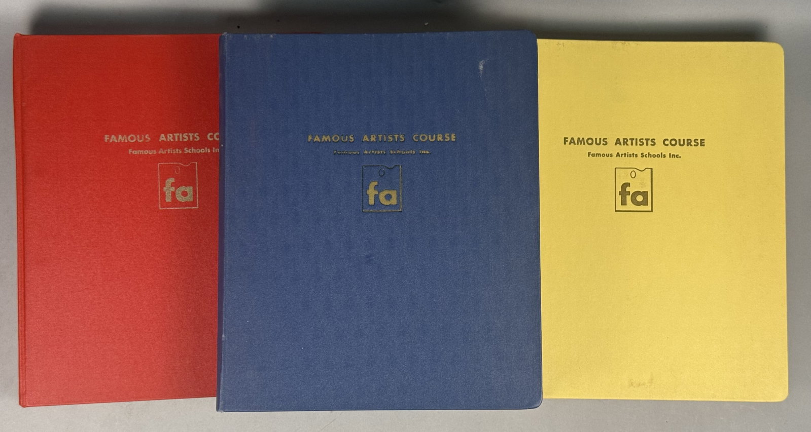 Famous Artists Schools, Inc. Course Binders 1960: A three-volume set of large-format instructional binders titled Famous Artists Course, published by Famous Artists Schools, Inc. in Westport, Connecticut. The set consists of three hardcover binders