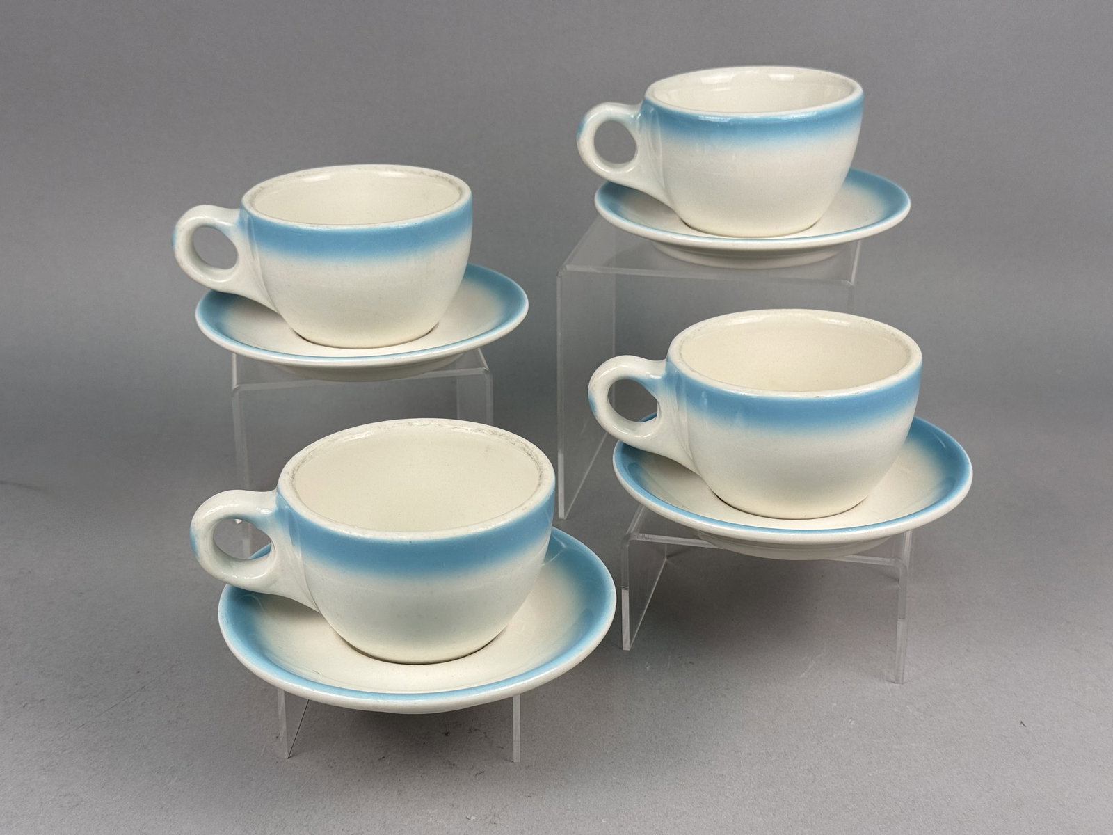 4 Buffalo China Blue Shaded Gradient Cups & Saucers (1 of 5)
