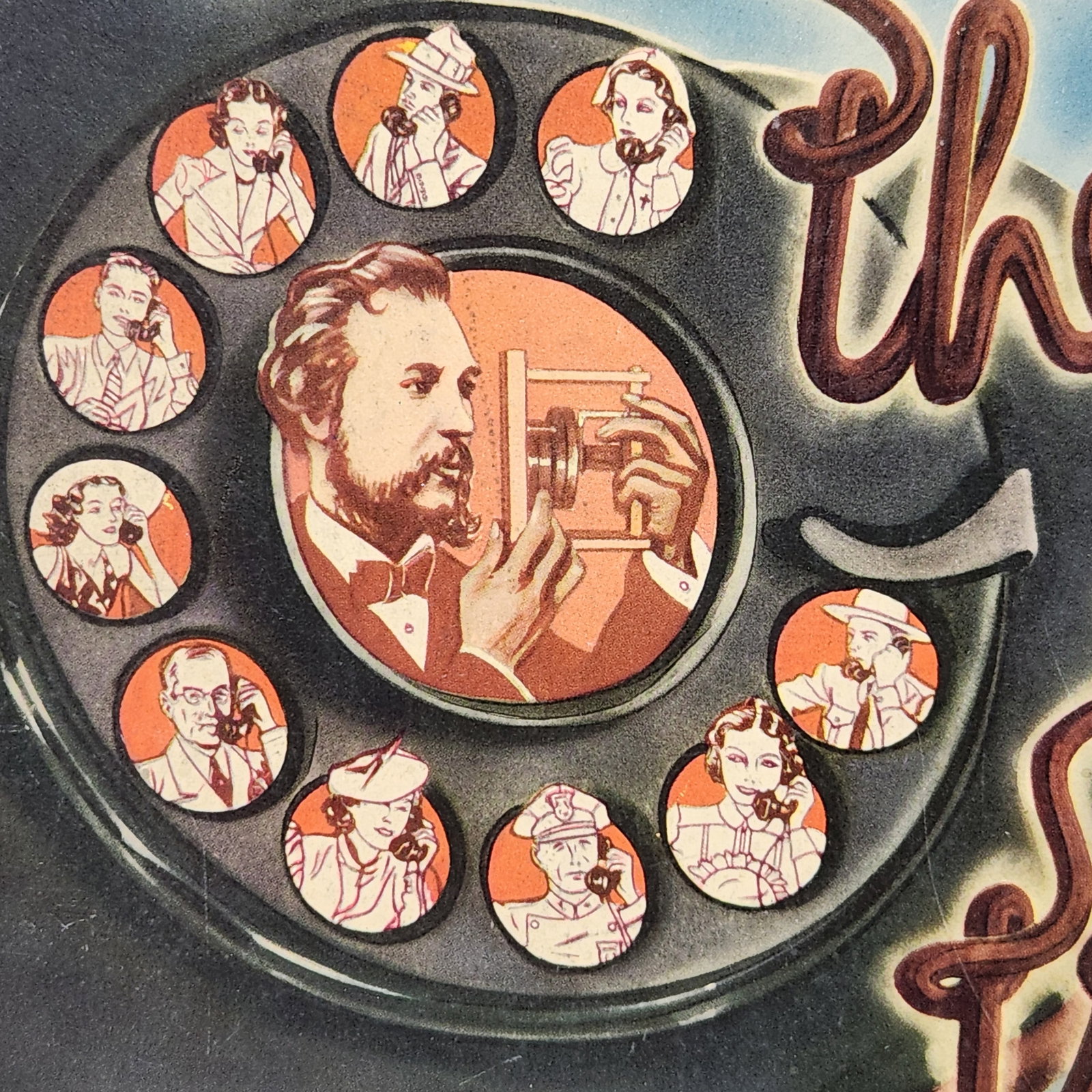 The World at Your Fingertips Booklet: This is a vintage large-format promotional and educational booklet published by the American Telephone and Telegraph Company (AT&T) titled The World at Your Fingertips. The final panel, labeled Now, r