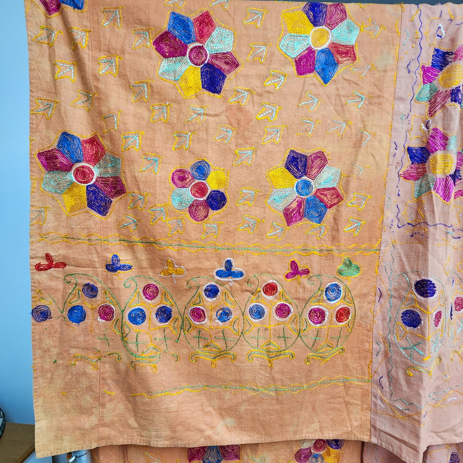 Hand-Embroidered Phulkari Textile Panel - 11