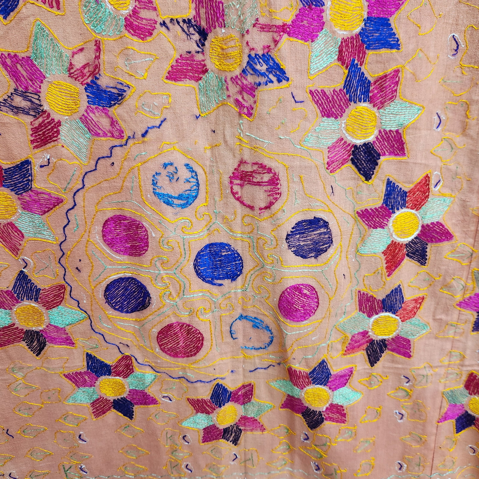 Hand-Embroidered Phulkari Textile Panel - 2