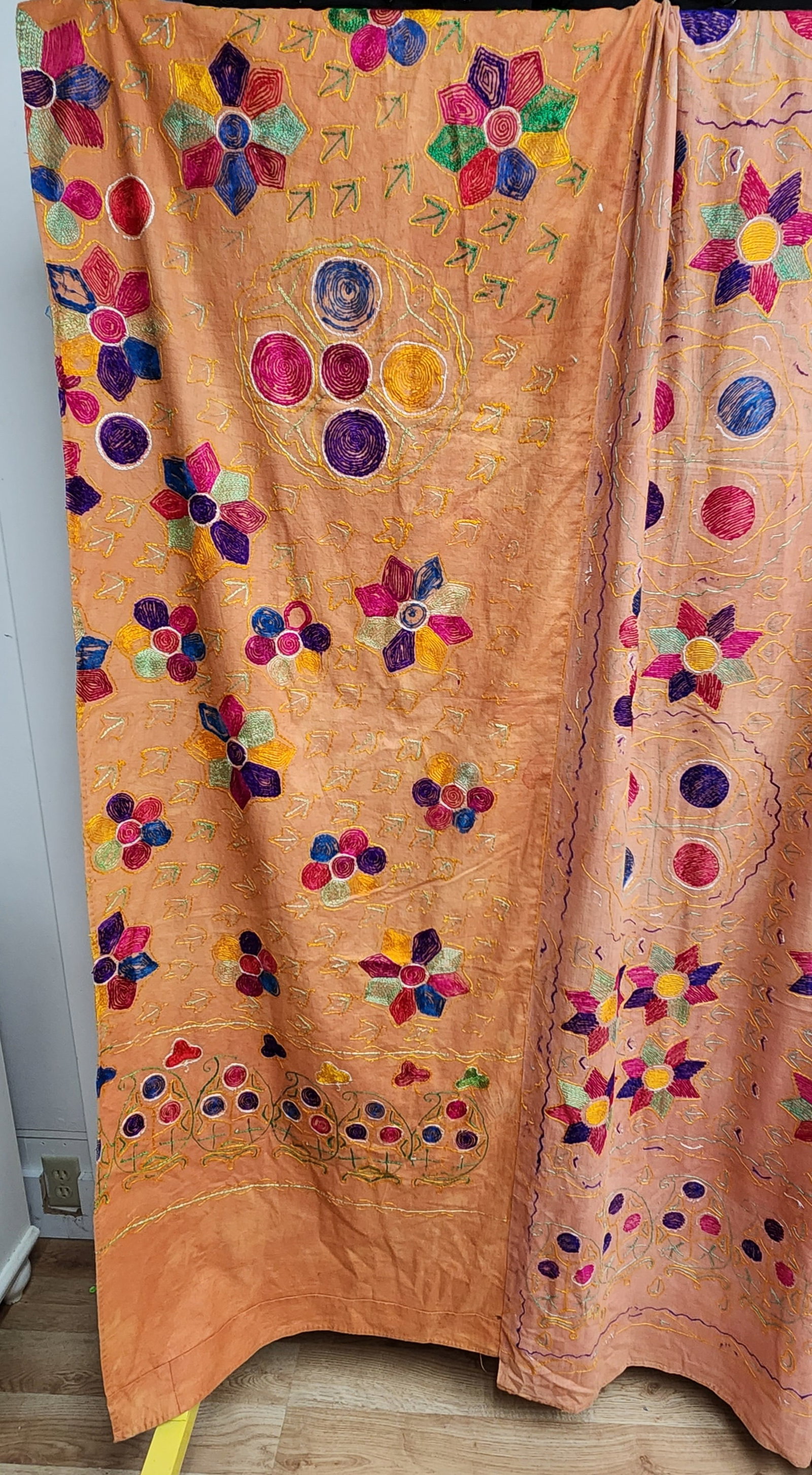 Hand-Embroidered Phulkari Textile Panel - 4