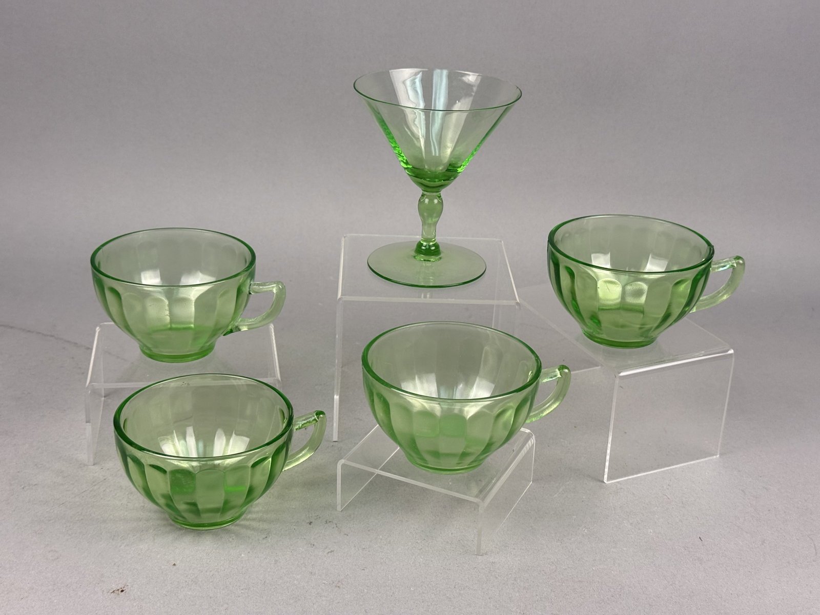 Five Green Uranium Glass Items - 4
