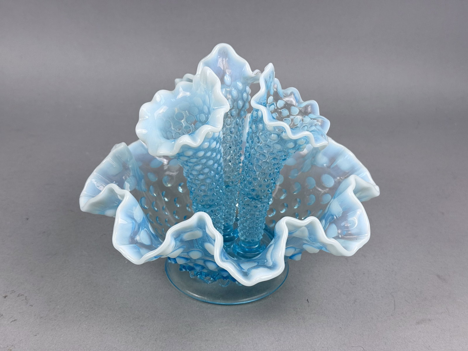 Fenton Blue Opalescent Hobnail Glass Epergne (1 of 8)