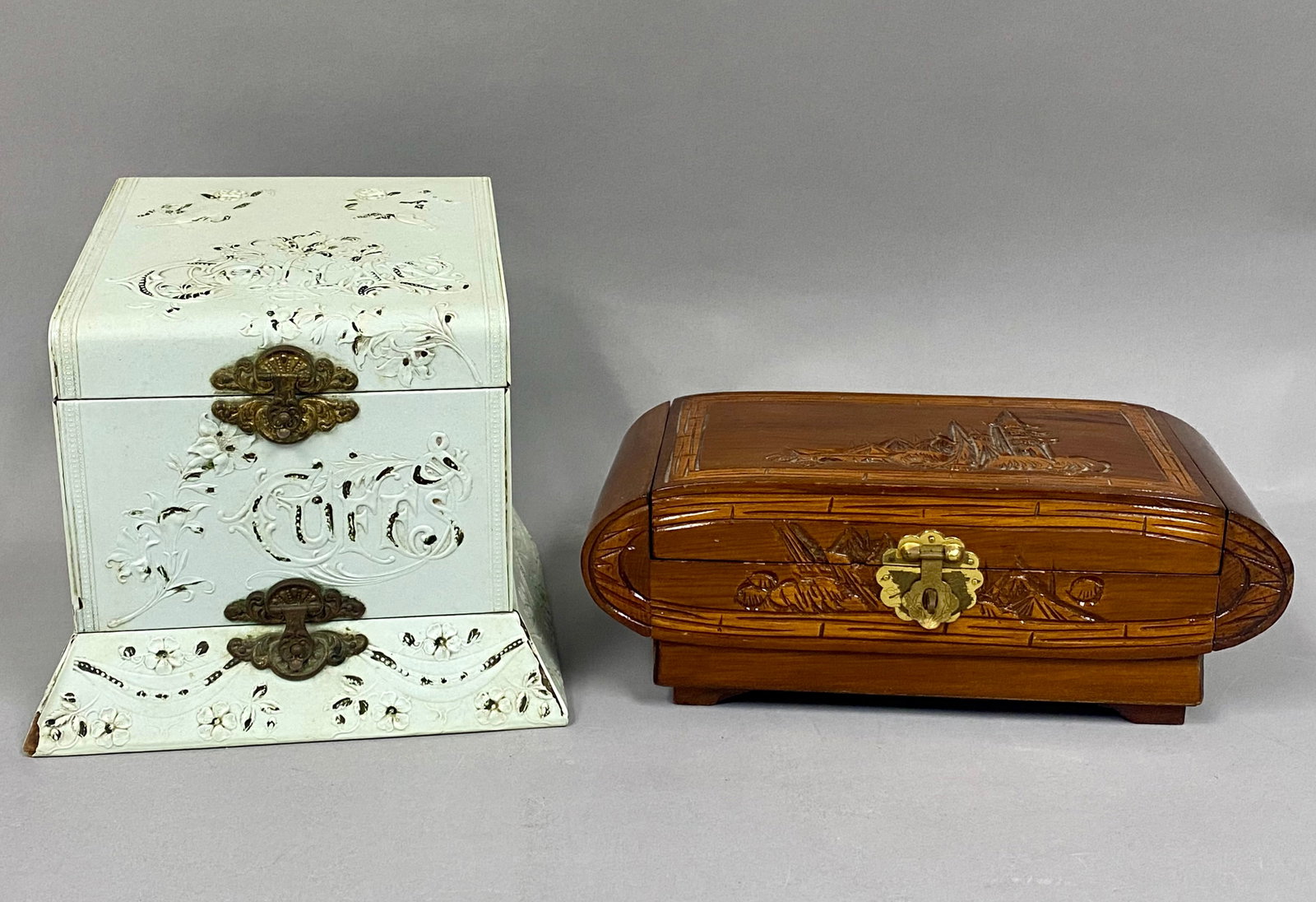 Vintage Dressing Box & Carved Wood Jewelry Box (1 of 13)