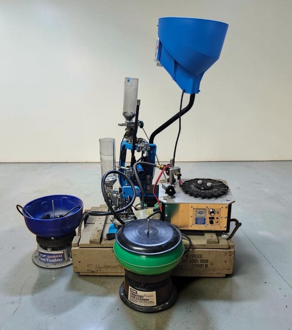 Dillon Precision XL 650 Reloading Equipment & More: 800 Rounds per hour. Perfect working order. Also includes Various die sets, Frankfort arsenal case tumblers, Bench Source vertex aanealing machine, Dillon Precision Powder check system and a vintage