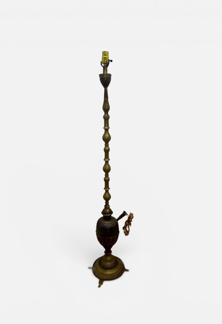 Middle Eastern Style Etched Brass Hookah Floor Lamp (1 of 9)