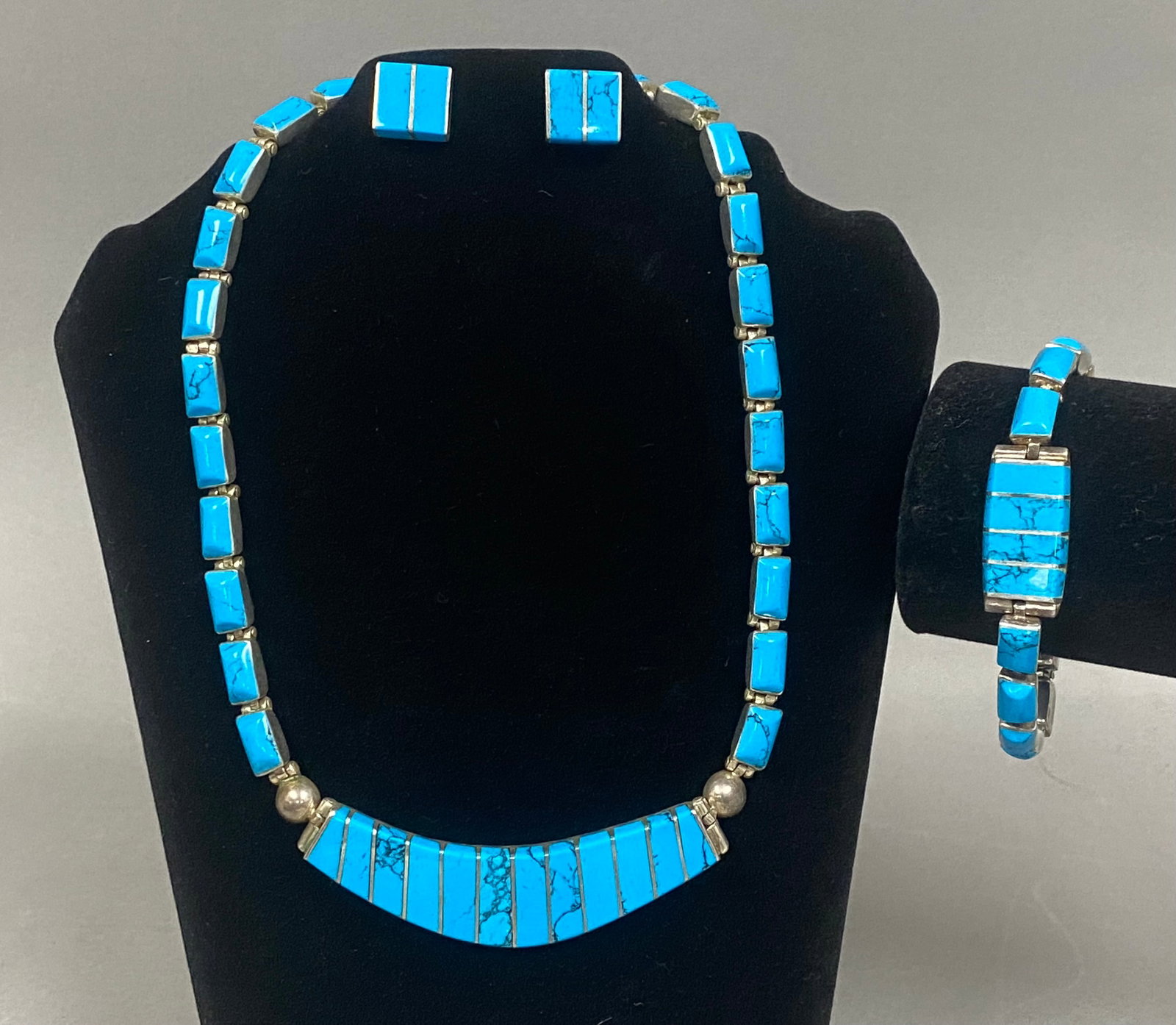 Vintage Taxco .950 Silver & Turquoise Jewelry Set. (1 of 14)