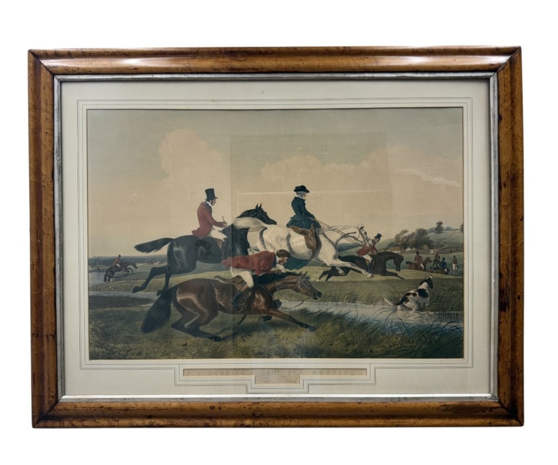 J. F. Herring Fox Hunting: The Run Engraving: This large-format 19th-century hand-colored lithograph is after John Frederick Herring Senior and titled The Run. The work was likely lithographed by J. West Giles as part of a series of four hunting 