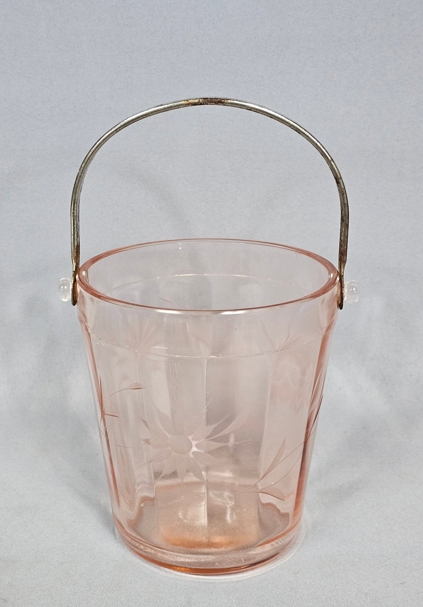 Pink Depression Glass Etched Ice Bucket (1 of 9)