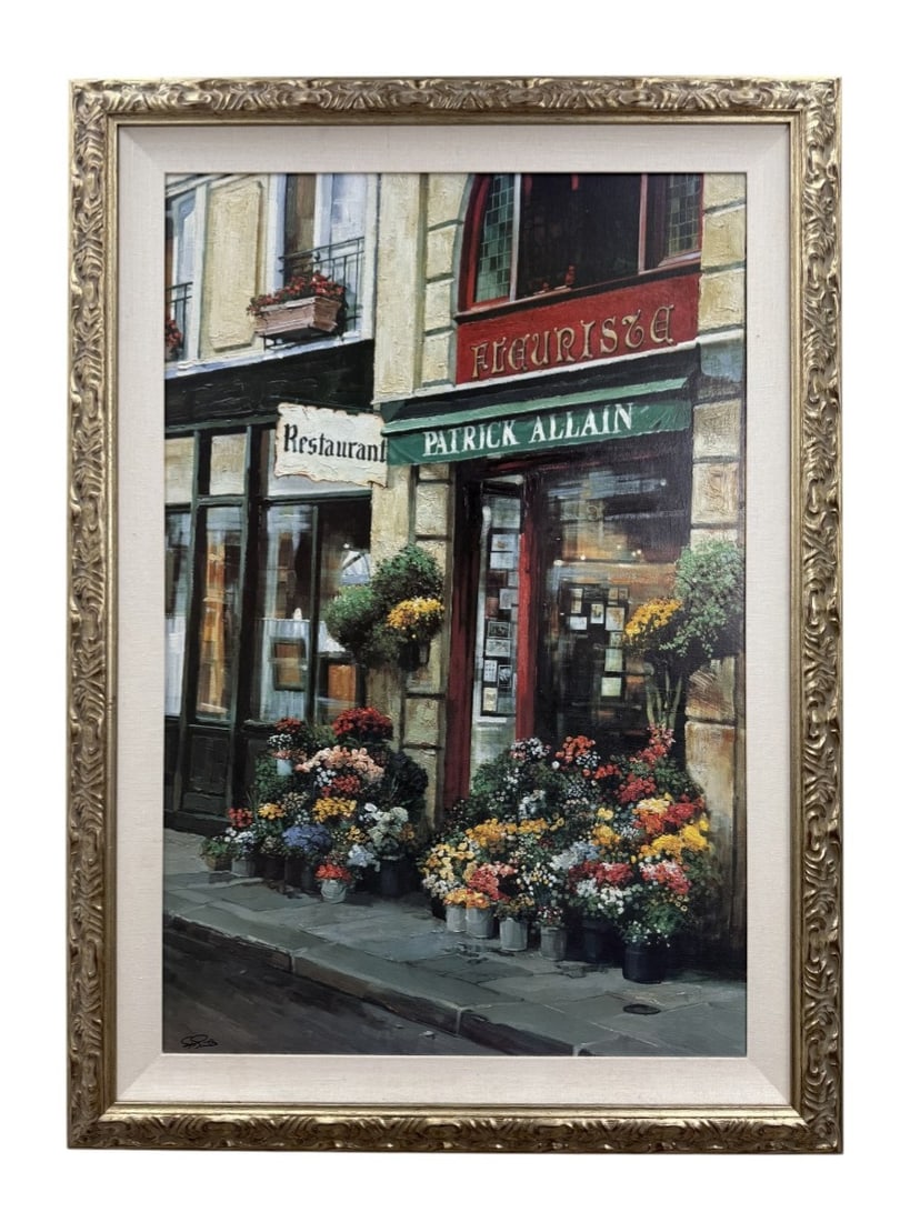Scott Steele, Fleuriste Brushstrokes Collection Reproduction: This work is a large-scale, artist-enhanced limited edition reproduction titled Fleuriste by Scott Steele, part of the Brushstrokes Collection by Atelier America Inc. It is signed by the artist in