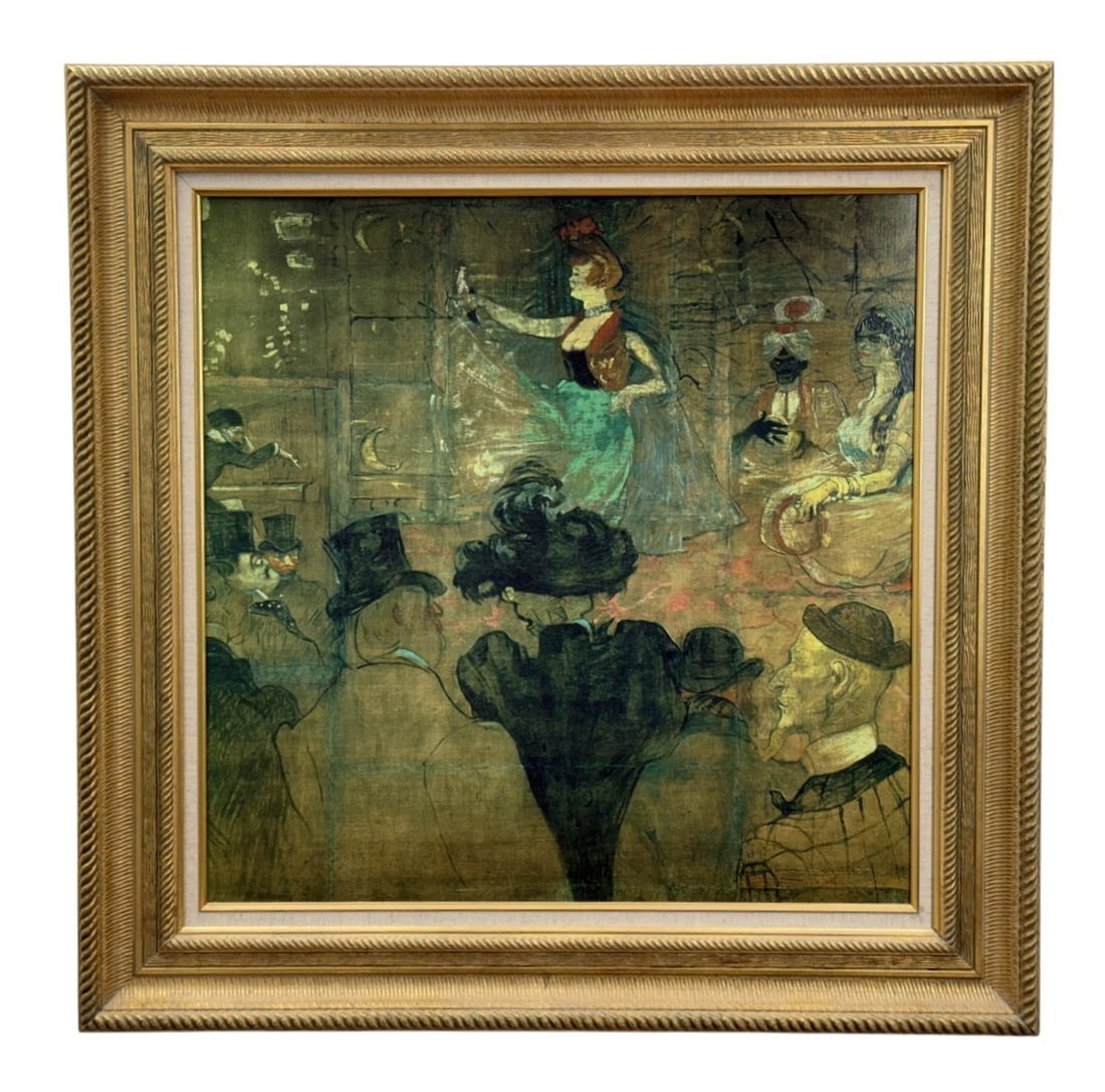 Henri de Toulouse-Lautrec The Moorish Dance: This item is a textured reproduction on canvas titled 'The Moorish Dance,' after the 1895 masterpiece by Henri de Toulouse-Lautrec. The work belongs to The Museum Shop Brushstrokes Collection. The