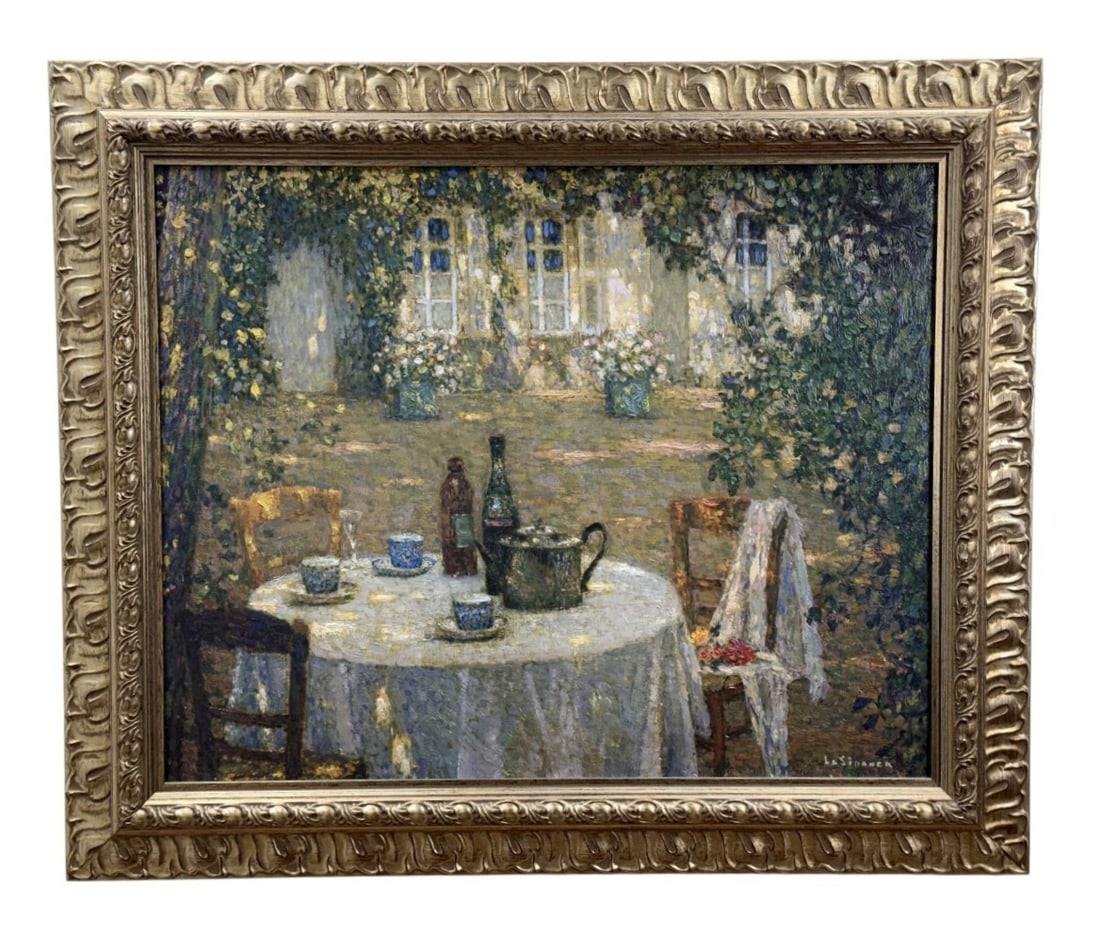 Henri Le Sidaner,Table in the Sun in the Garden: After Henri Le Sidaner (French, 1862-1939), this work is an artist-enhanced limited edition replica on canvas titled Table in the Sun in the Garden, Gerberoy. This piece is part of the Museums of