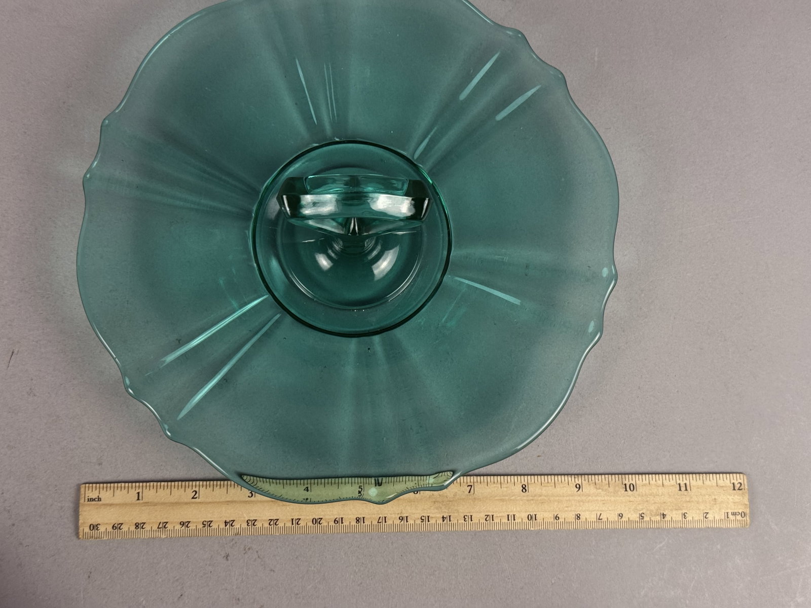 Teal Uranium Glass Handled Server - 2
