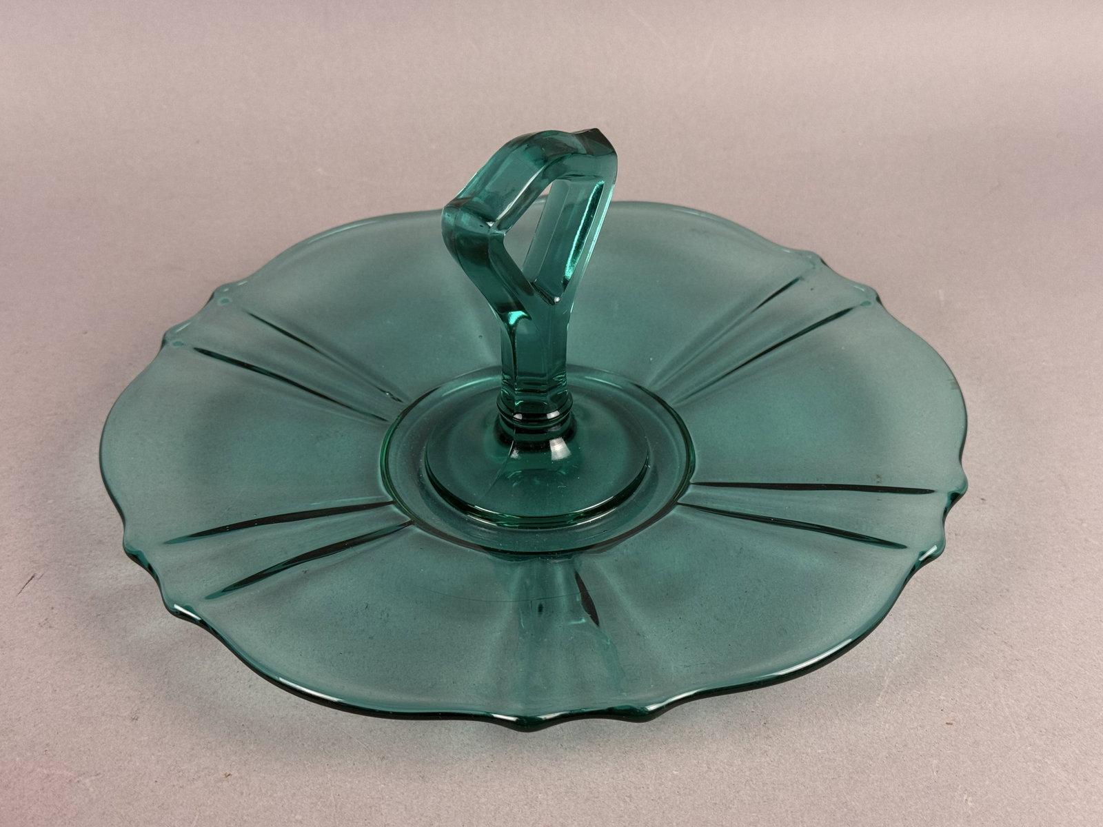 Teal Uranium Glass Handled Server - 3