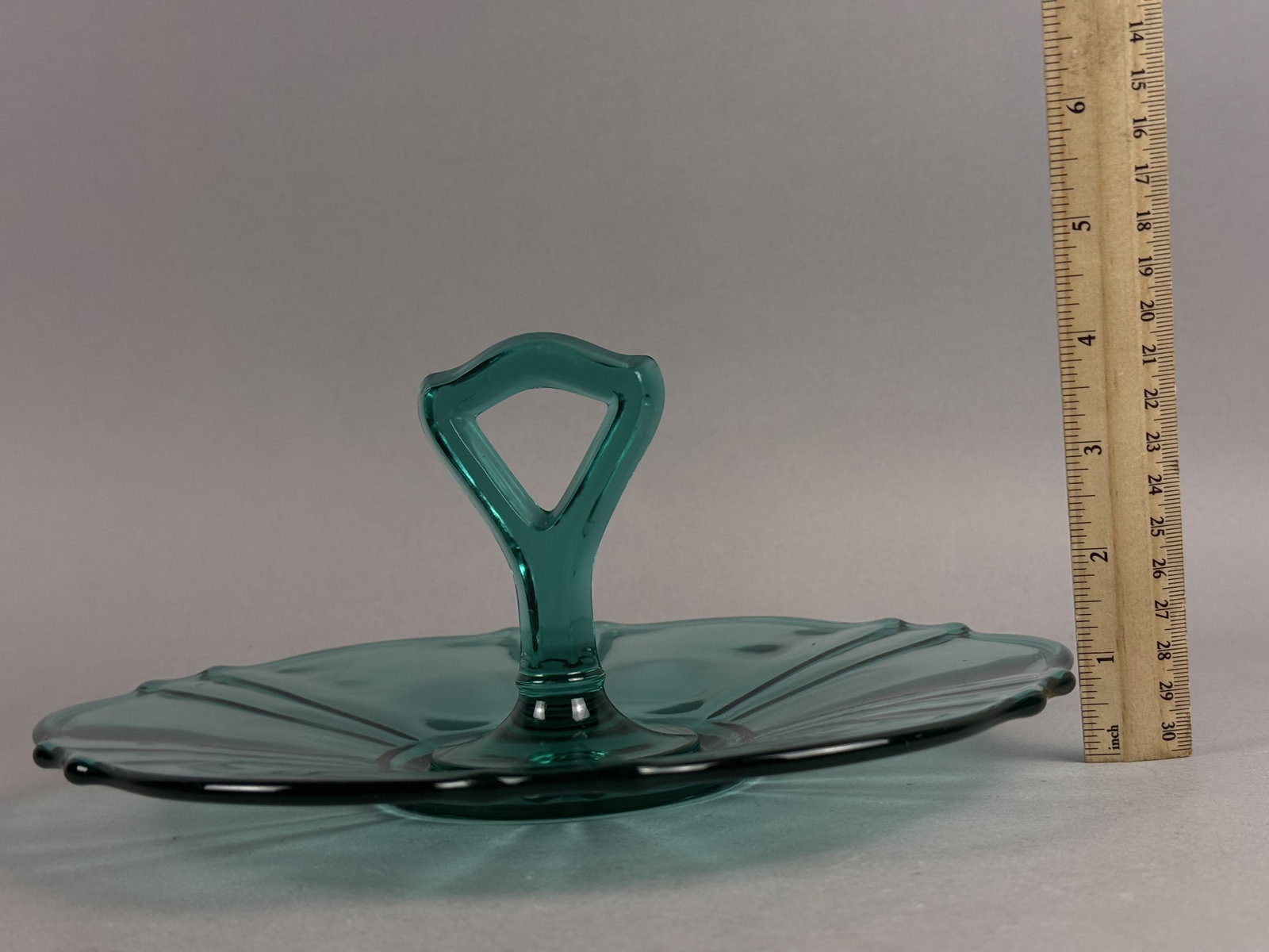 Teal Uranium Glass Handled Server - 4