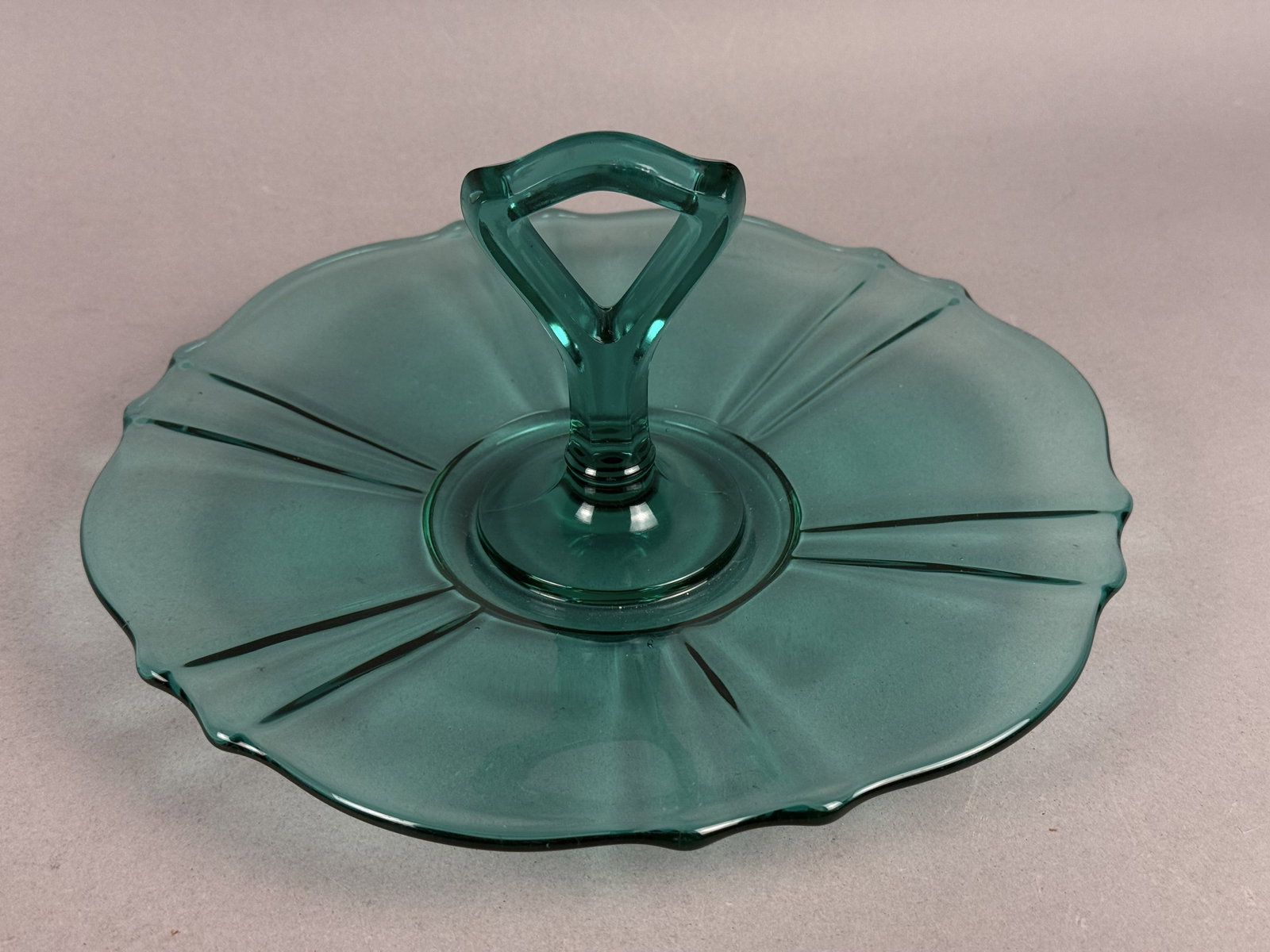 Teal Uranium Glass Handled Server - 6
