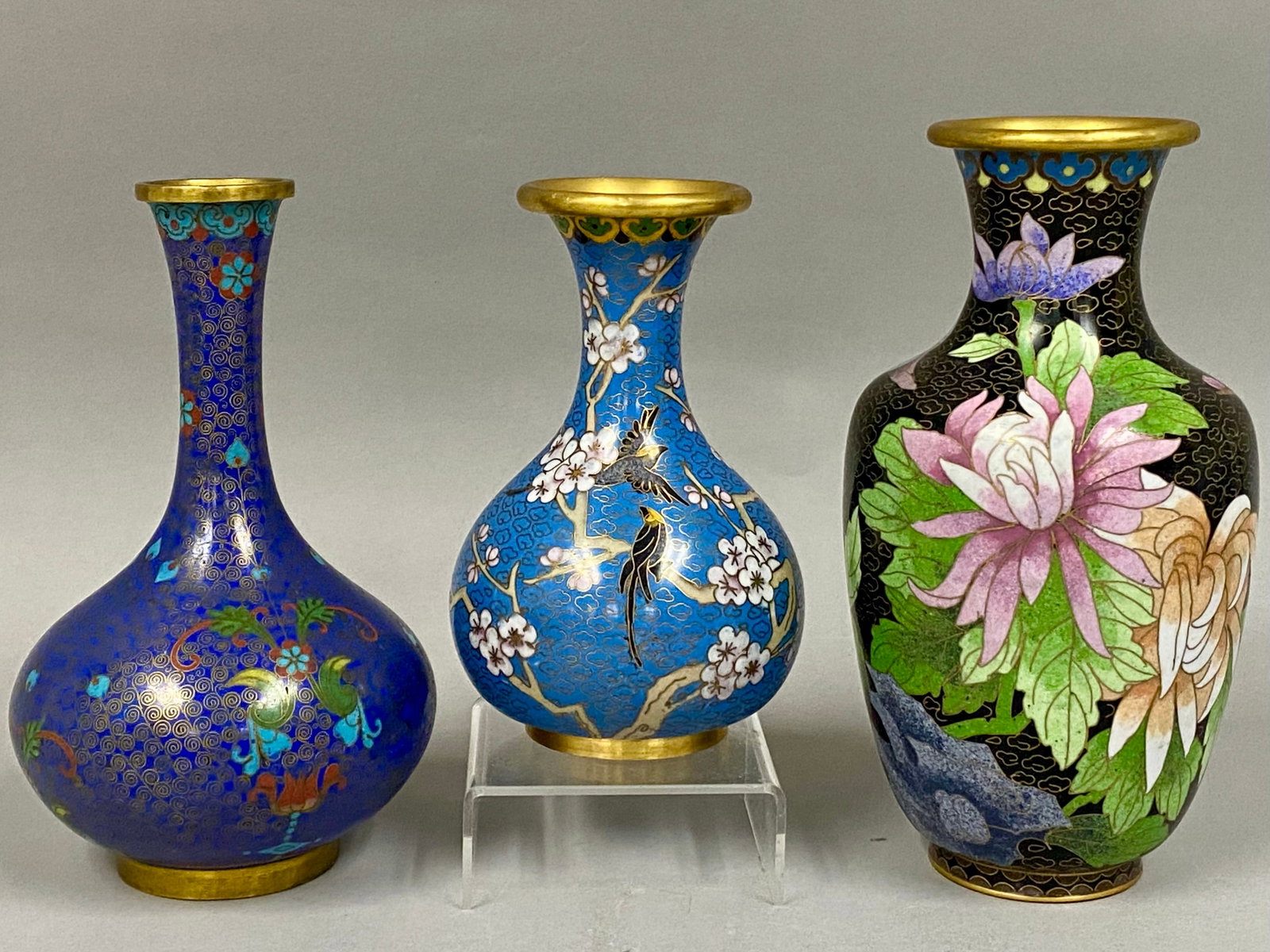 Trio of Vintage Chinese Cloisonne Enamel Vases (1 of 11)