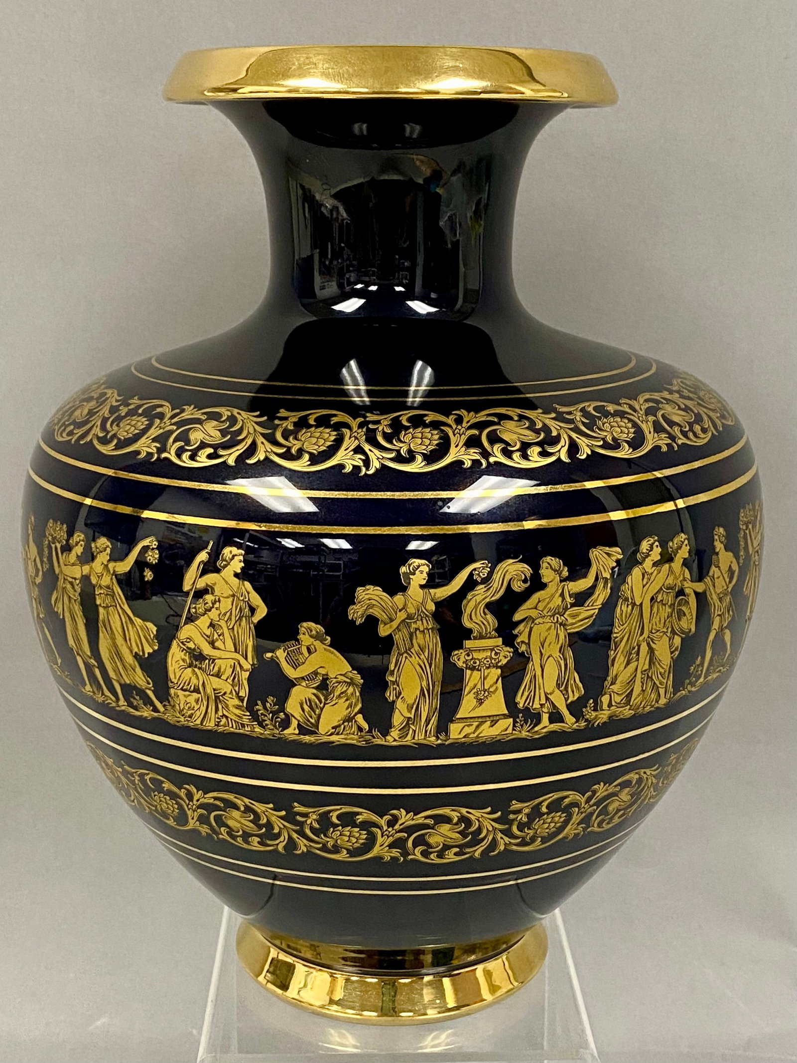 Spyropoulos Greek Cobalt Blue and 24 Karat Gold Ovoid Vase (1 of 6)