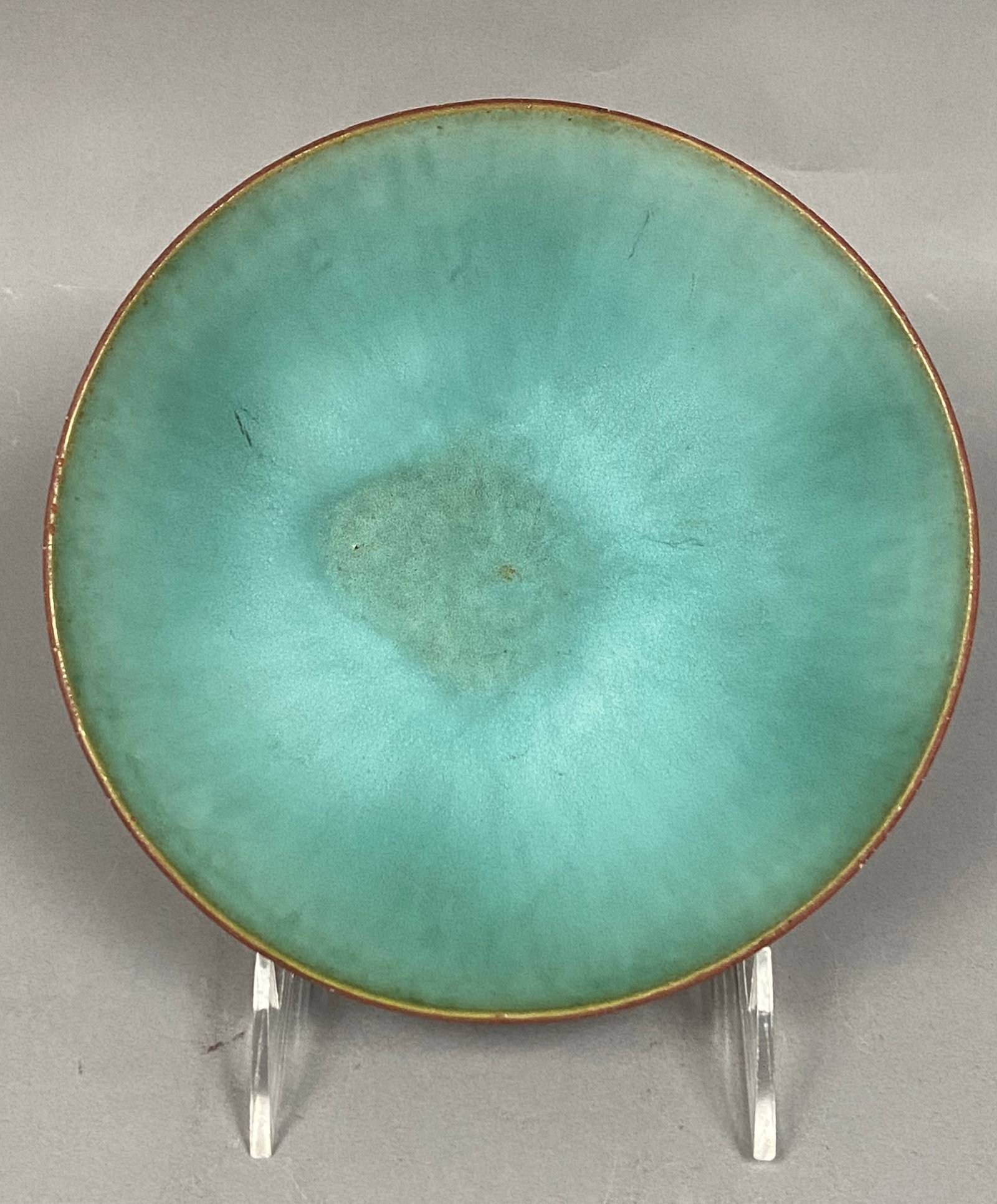 Vintage Gotek Venezuela Art Pottery Bowl 1961: Signed & Dated 1961 Turquoise Matte Glaze Hand-thrown studio pottery bowl signed & dated on the underside. Features a turquoise/aqua glaze w/ subtle variation over a red earthenware clay body. A