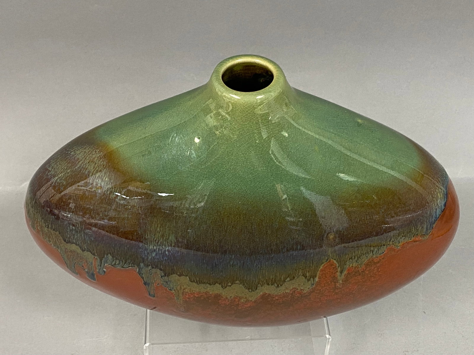 Large Drip Glaze Ceramic Squat Vase - 2