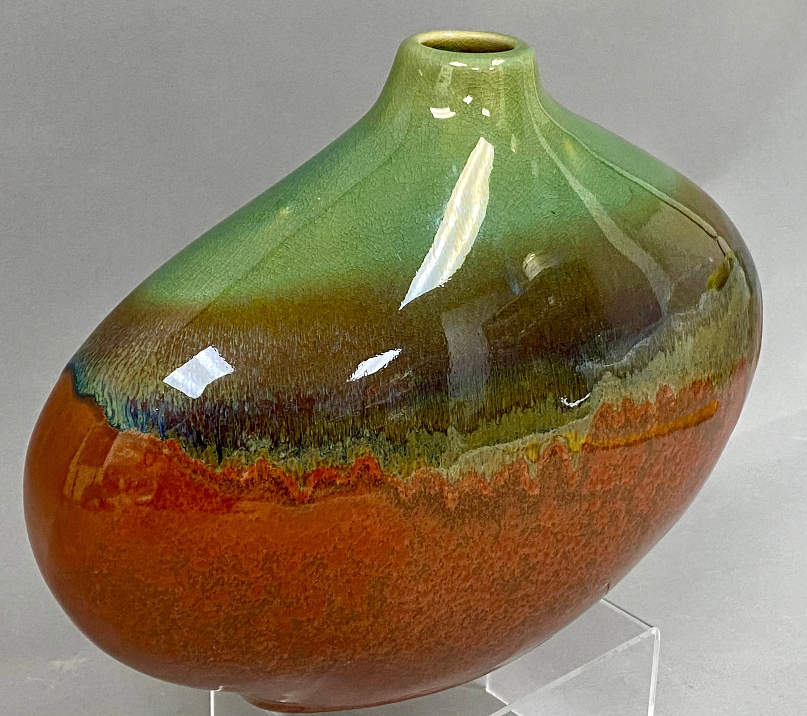 Large Drip Glaze Ceramic Squat Vase - 3