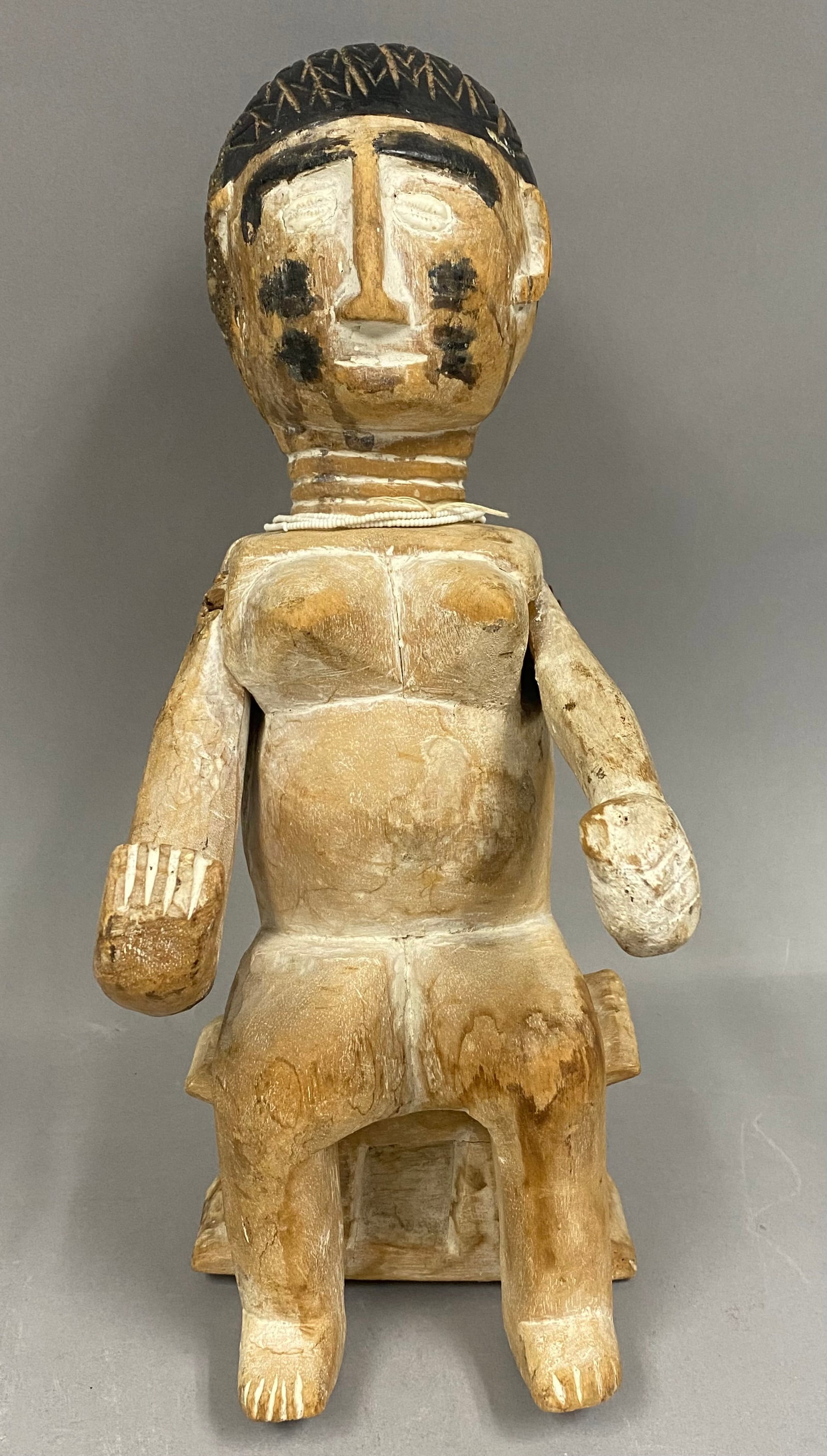 West African Carved Wood Female Figure on Stool (1 of 11)