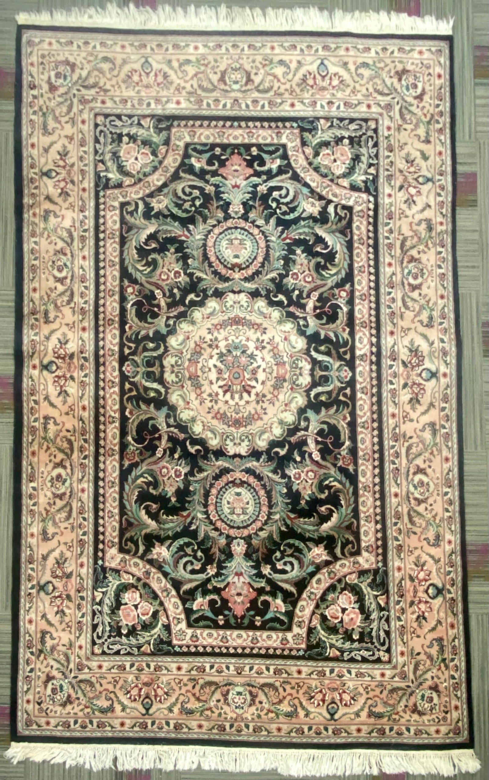 Hand-Knotted Classic Persian Medallion Wool Rug: The rug measures 5'10" x 9'2" (6x9') is was likely woven in the 1980s. It is 100% Wool pile on a traditional cotton foundation. It is great used condition and comes from a smoke, pet and child free