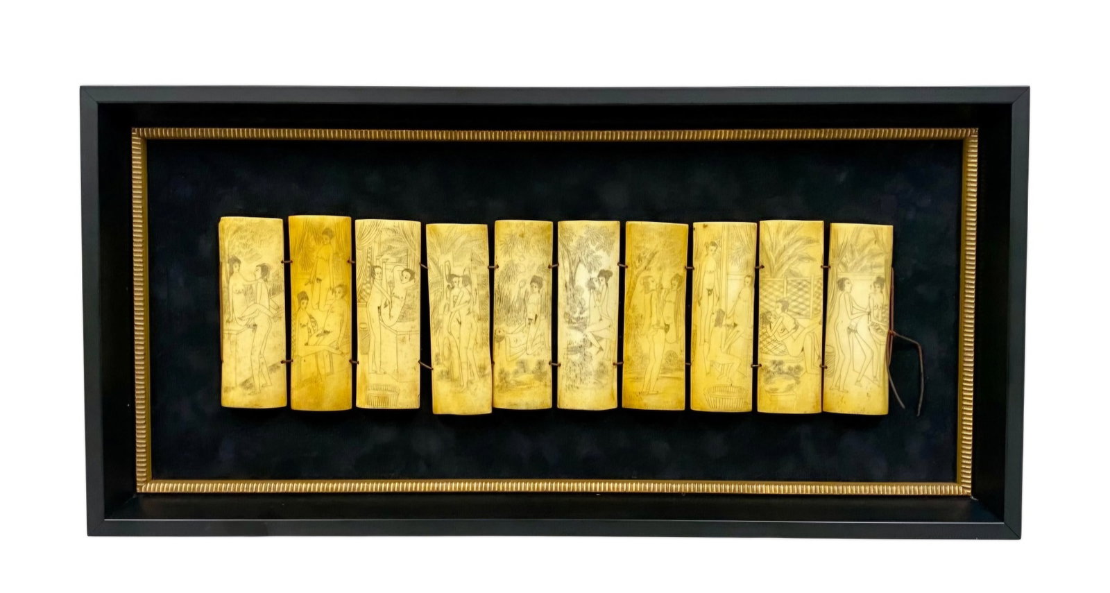 Ten Carved Bone Shunga Panels - 2
