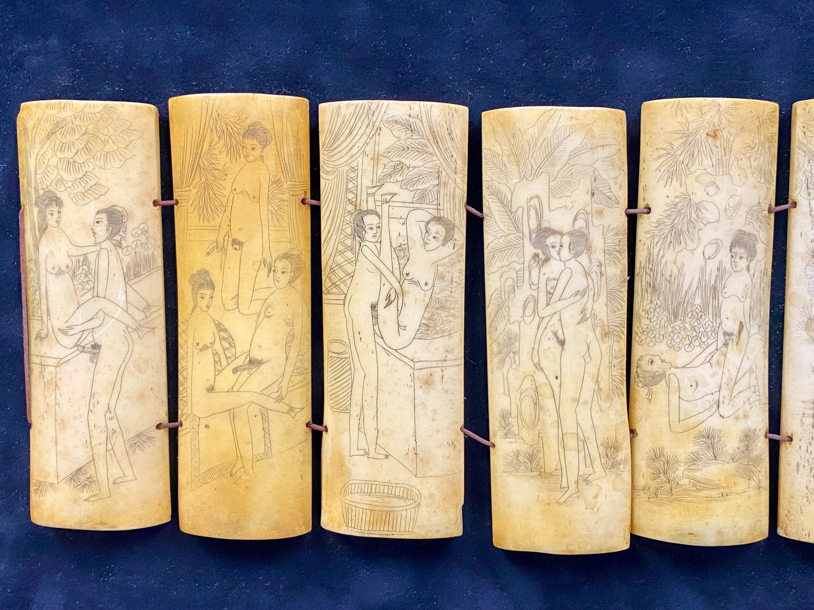 Ten Carved Bone Shunga Panels - 3