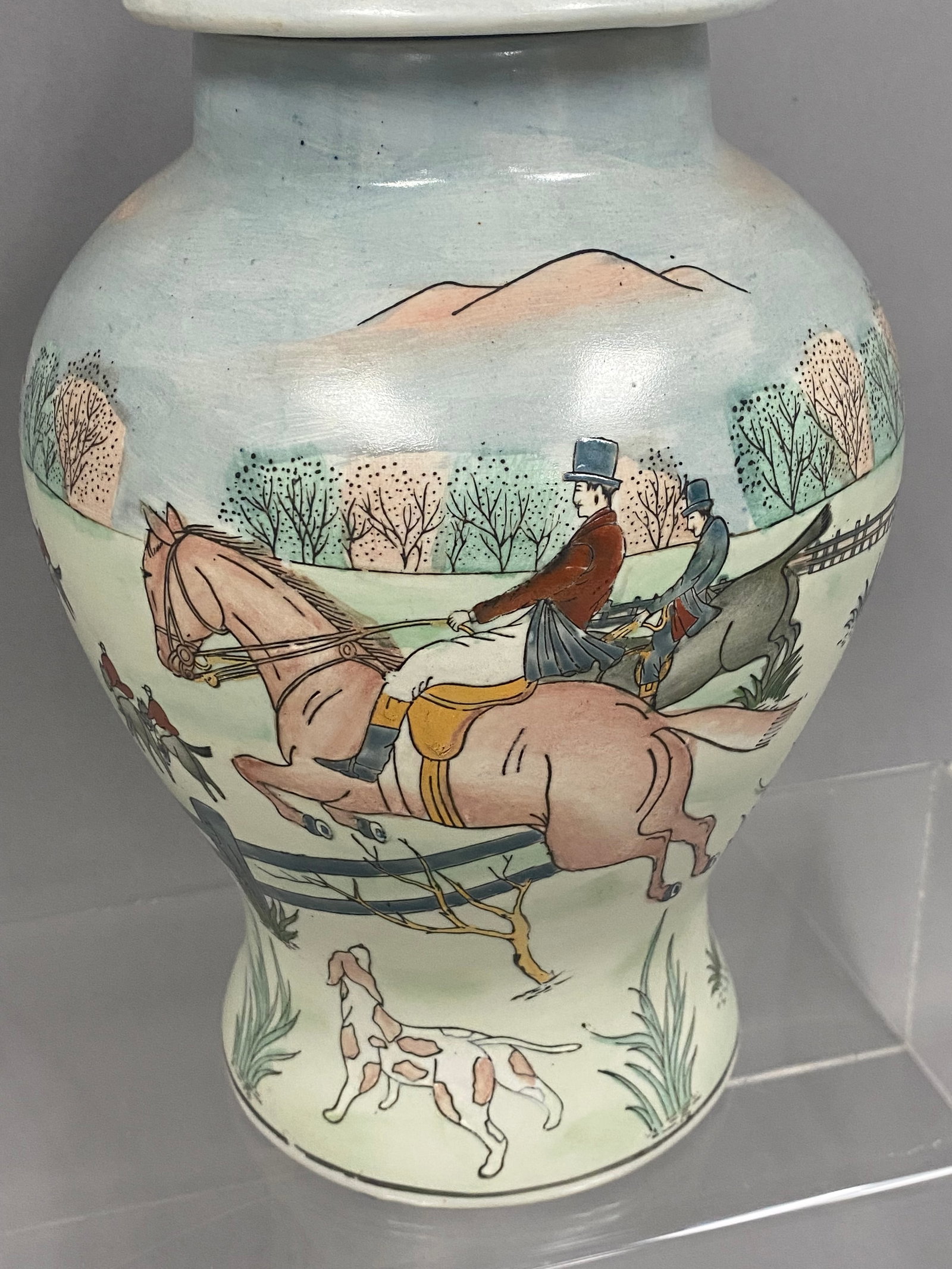 Lidded Ceramic Fox Hunt Ginger Jar - 2