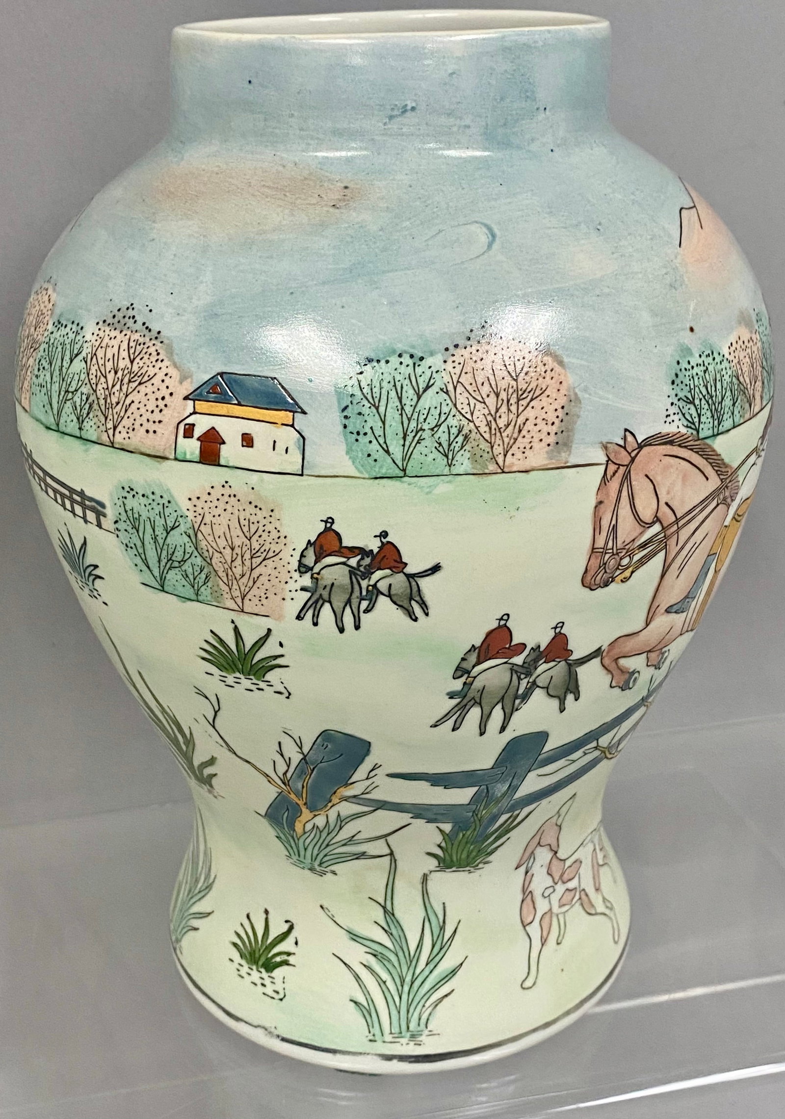 Lidded Ceramic Fox Hunt Ginger Jar - 3