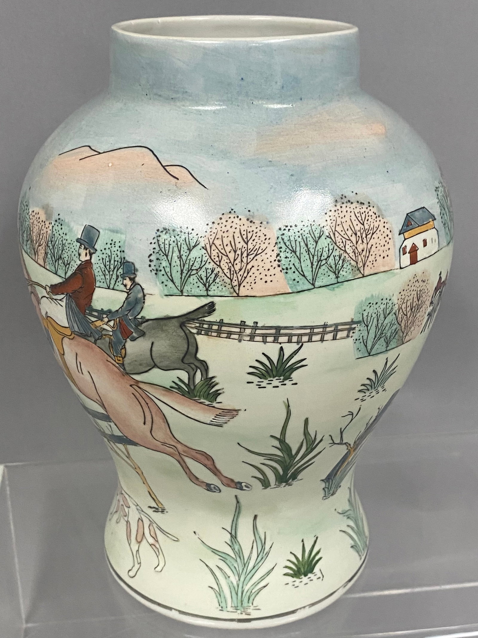 Lidded Ceramic Fox Hunt Ginger Jar - 4