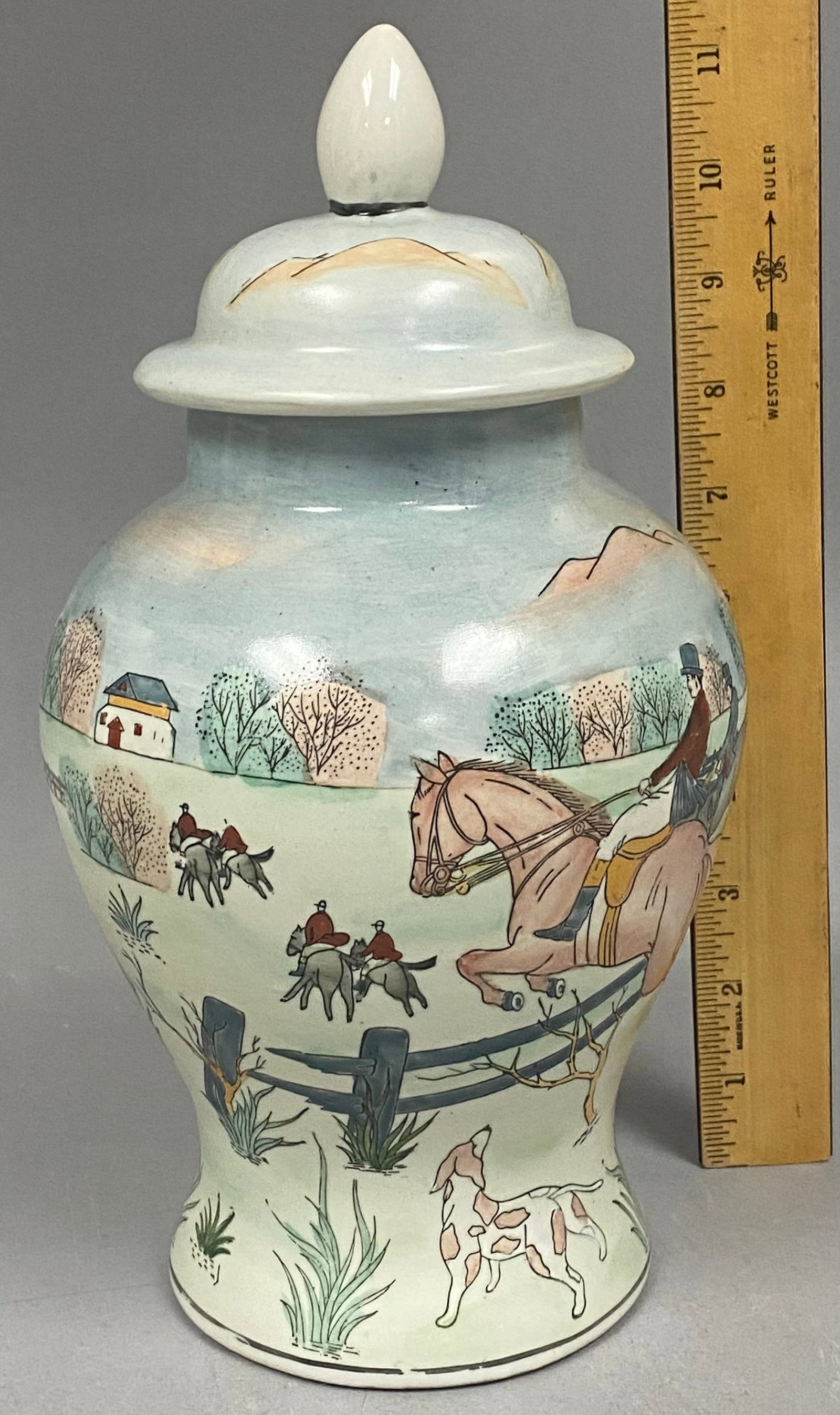 Lidded Ceramic Fox Hunt Ginger Jar - 5